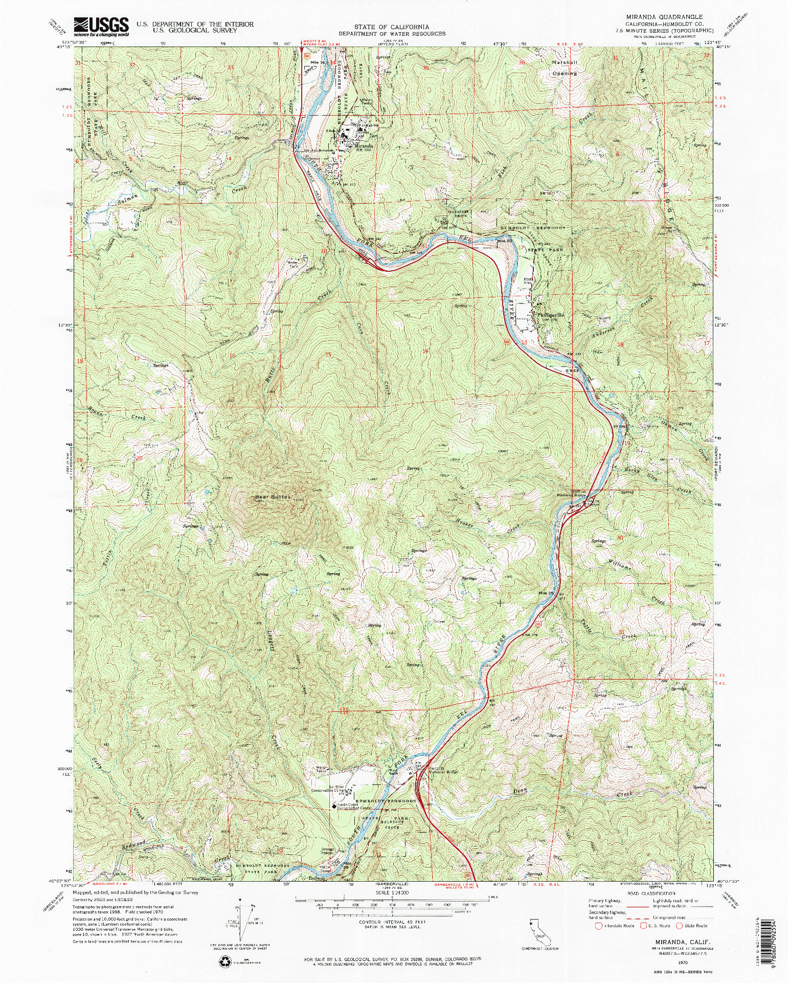 USGS 1:24000-SCALE QUADRANGLE FOR MIRANDA, CA 1970