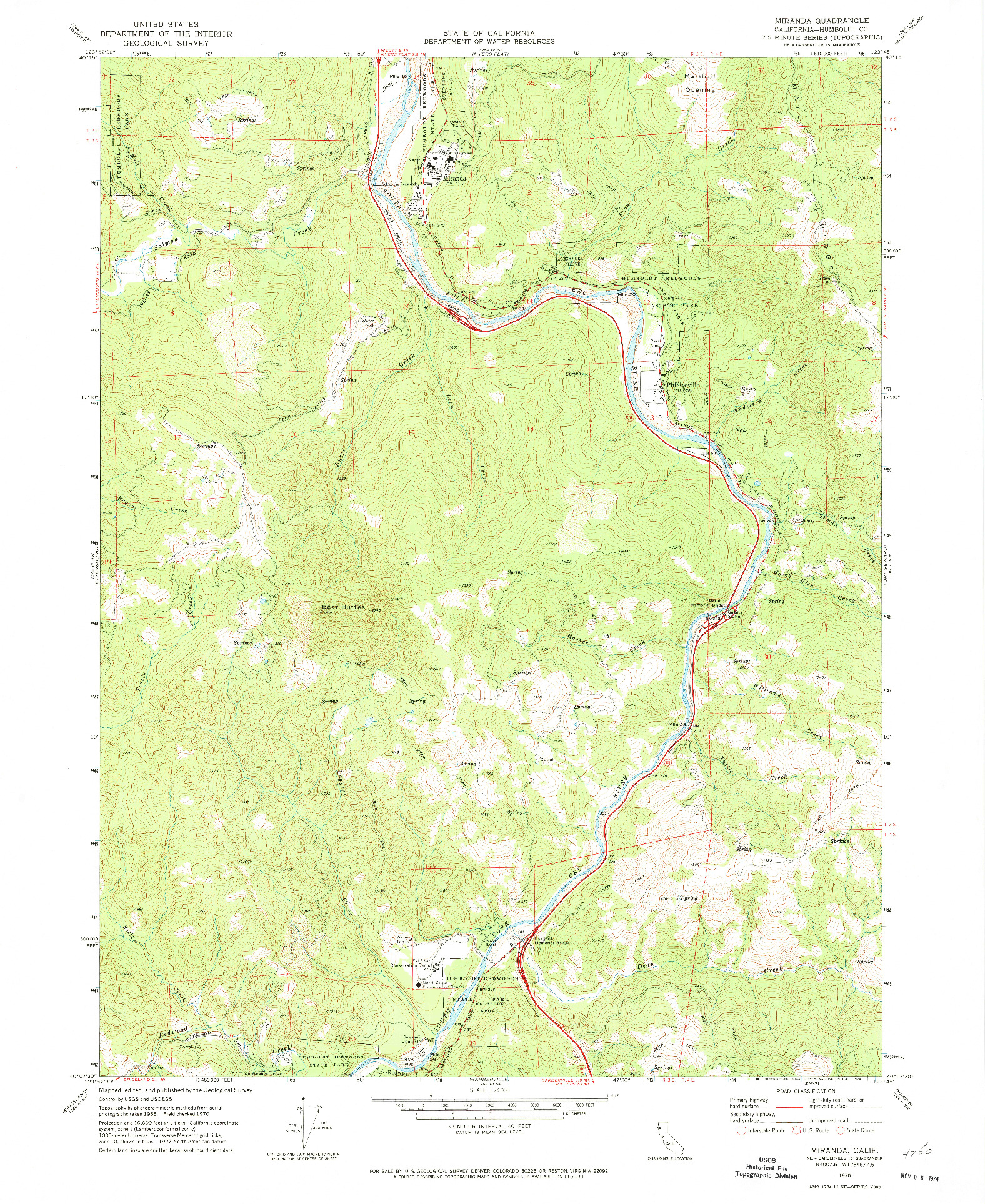 USGS 1:24000-SCALE QUADRANGLE FOR MIRANDA, CA 1970