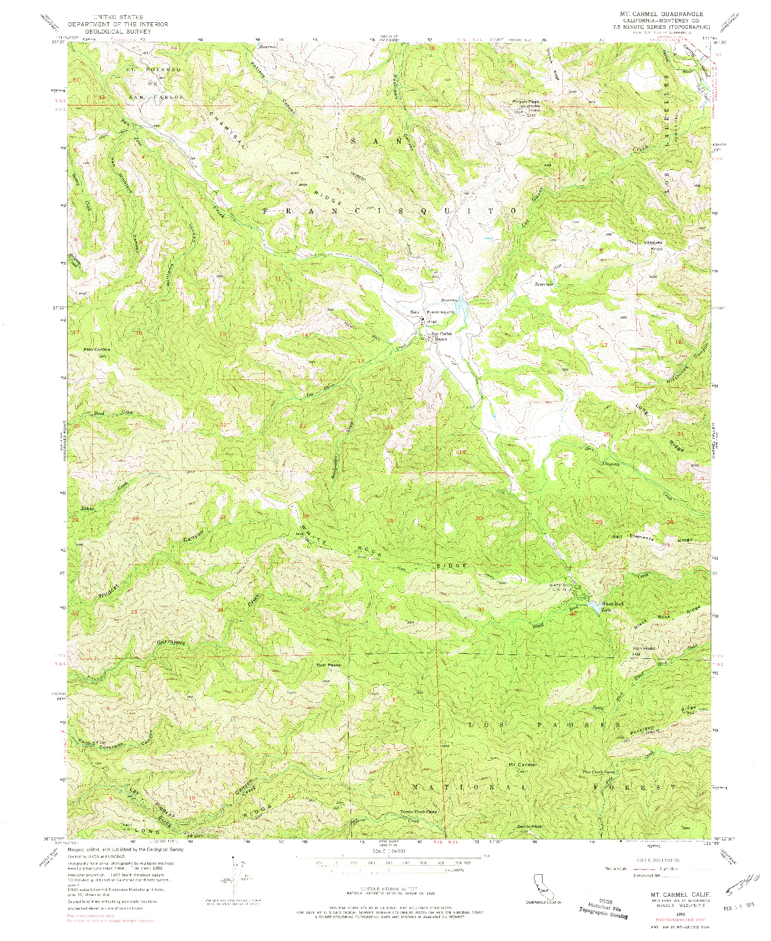 USGS 1:24000-SCALE QUADRANGLE FOR MT. CARMEL, CA 1956