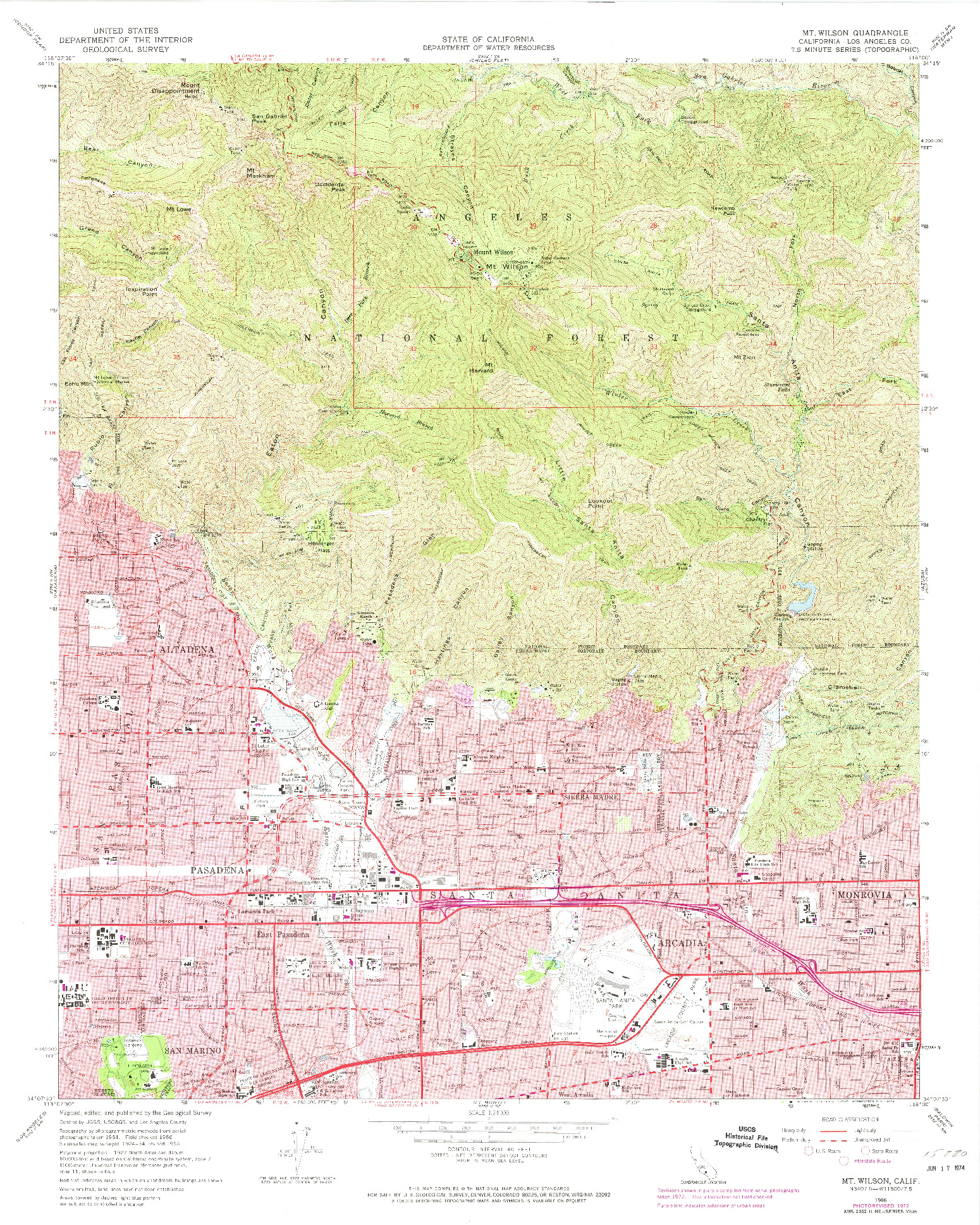 USGS 1:24000-SCALE QUADRANGLE FOR MT. WILSON, CA 1966