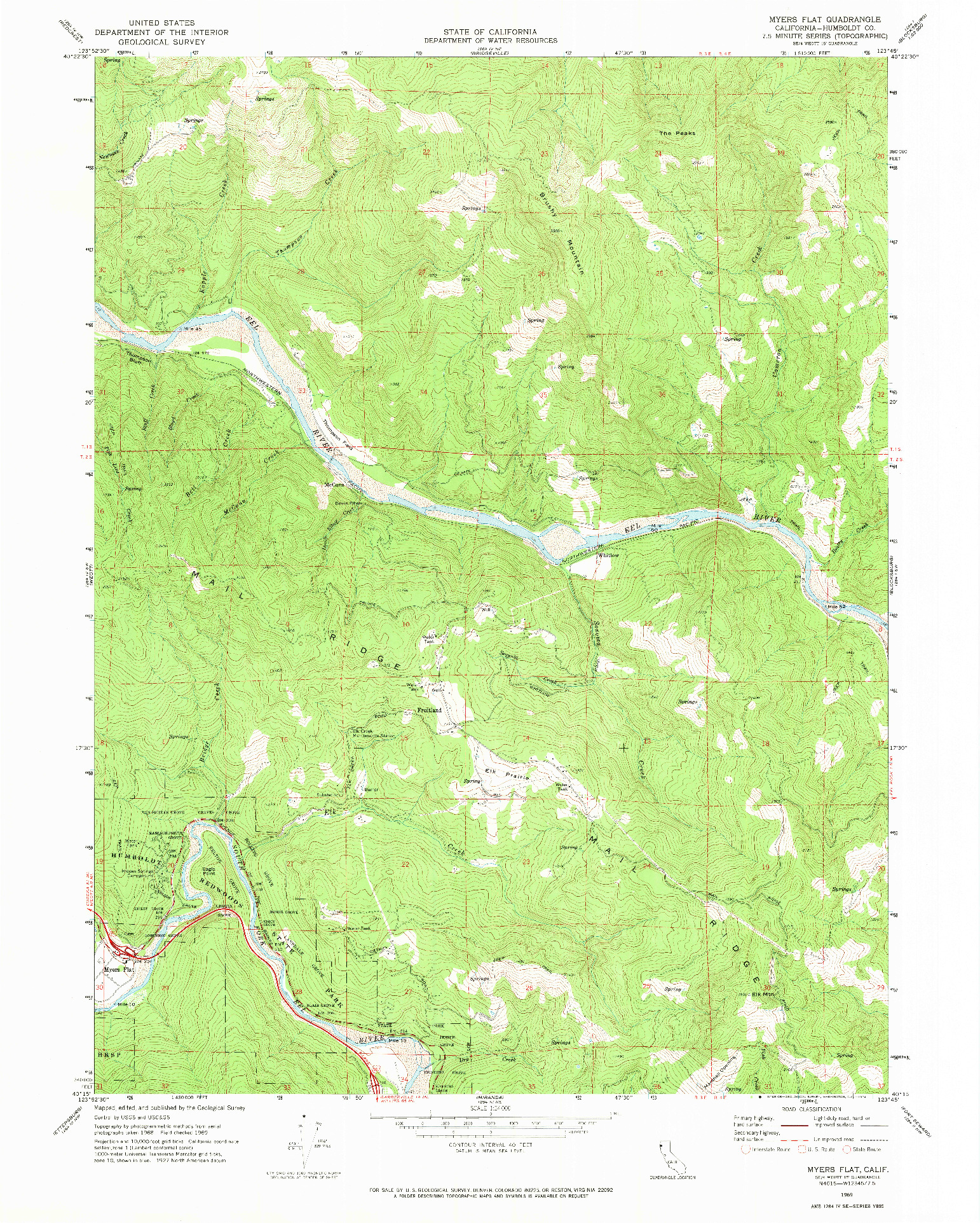 USGS 1:24000-SCALE QUADRANGLE FOR MYERS FLAT, CA 1969