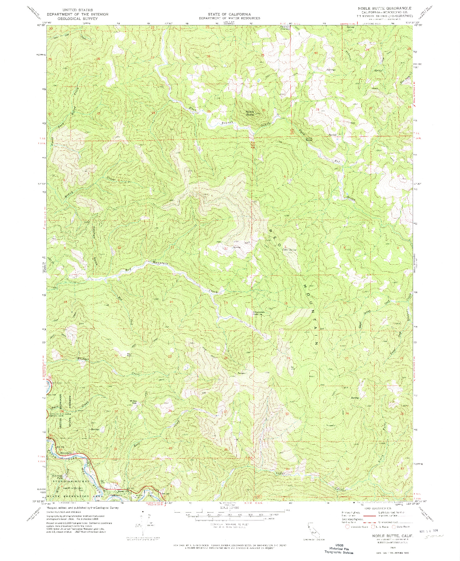 USGS 1:24000-SCALE QUADRANGLE FOR NOBLE BUTTE, CA 1969