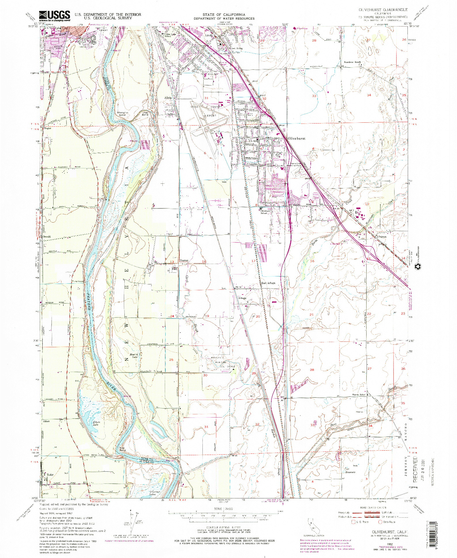 USGS 1:24000-SCALE QUADRANGLE FOR OLIVEHURST, CA 1952