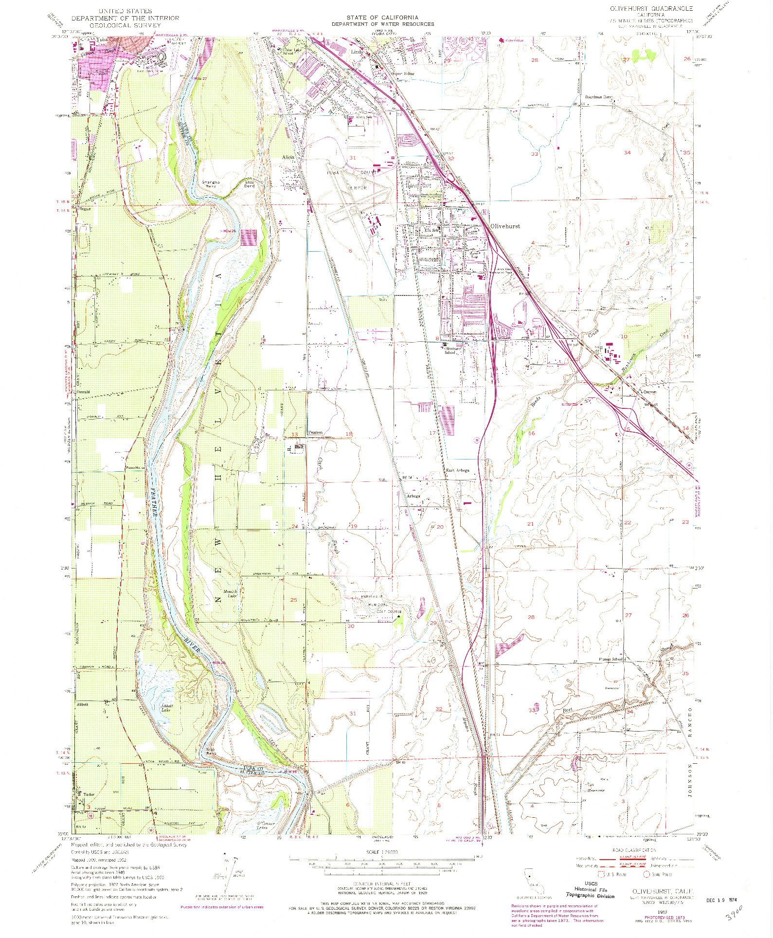 USGS 1:24000-SCALE QUADRANGLE FOR OLIVEHURST, CA 1952