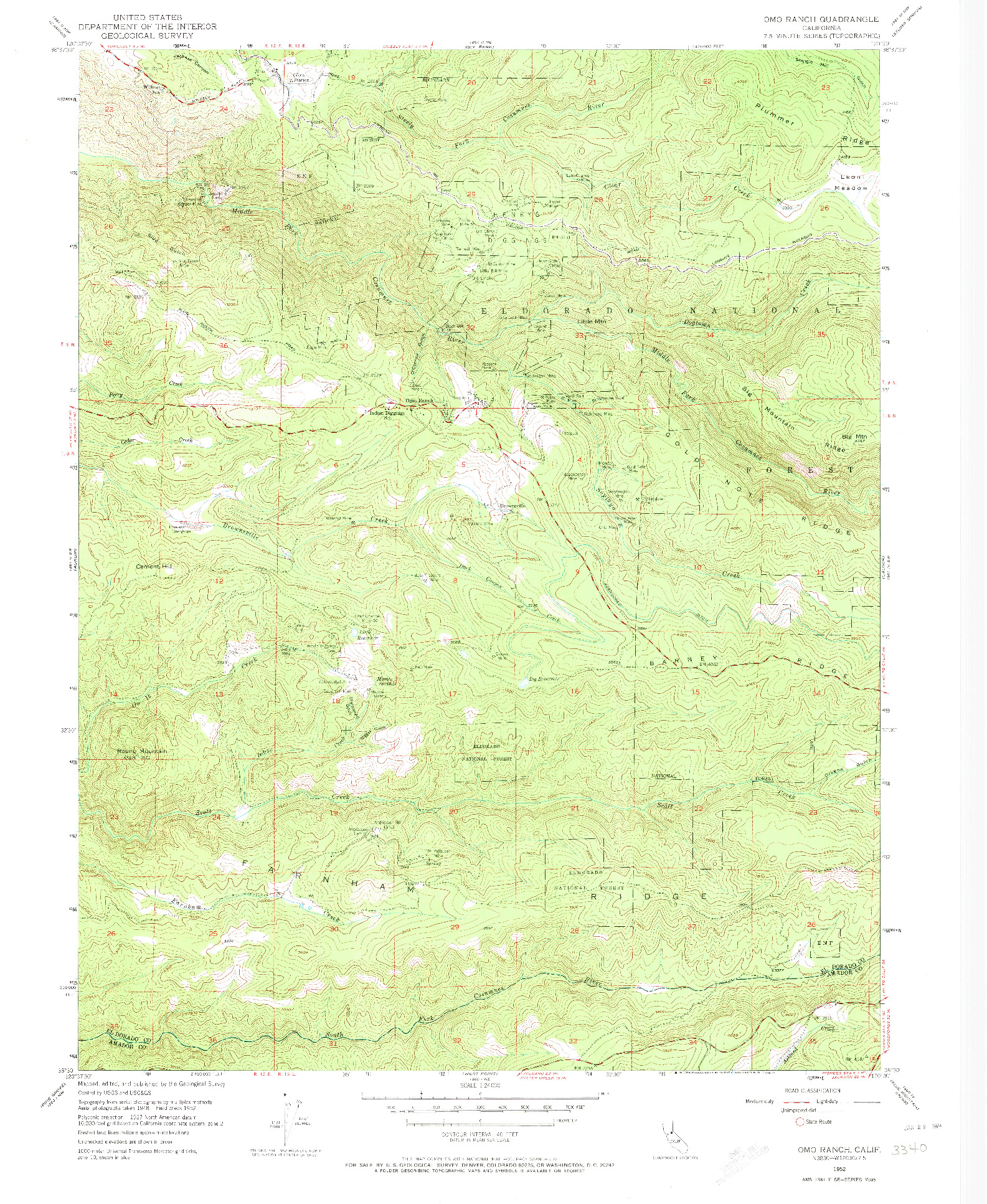 USGS 1:24000-SCALE QUADRANGLE FOR OMO RANCH, CA 1952