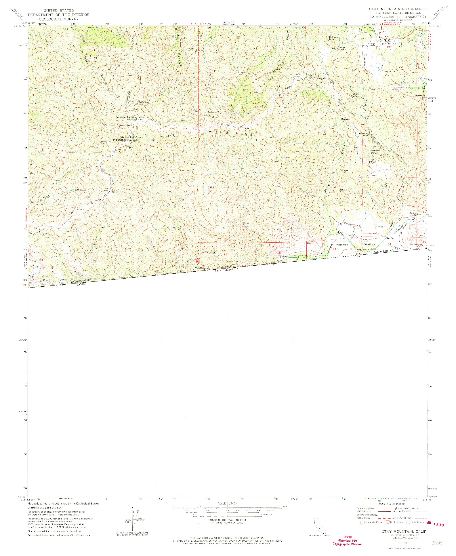 USGS 1:24000-SCALE QUADRANGLE FOR OTAY MOUNTAIN, CA 1972