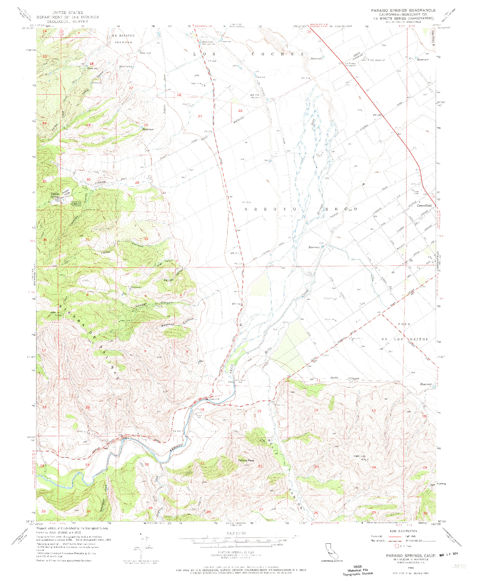 USGS 1:24000-SCALE QUADRANGLE FOR PARAISO SPRINGS, CA 1956