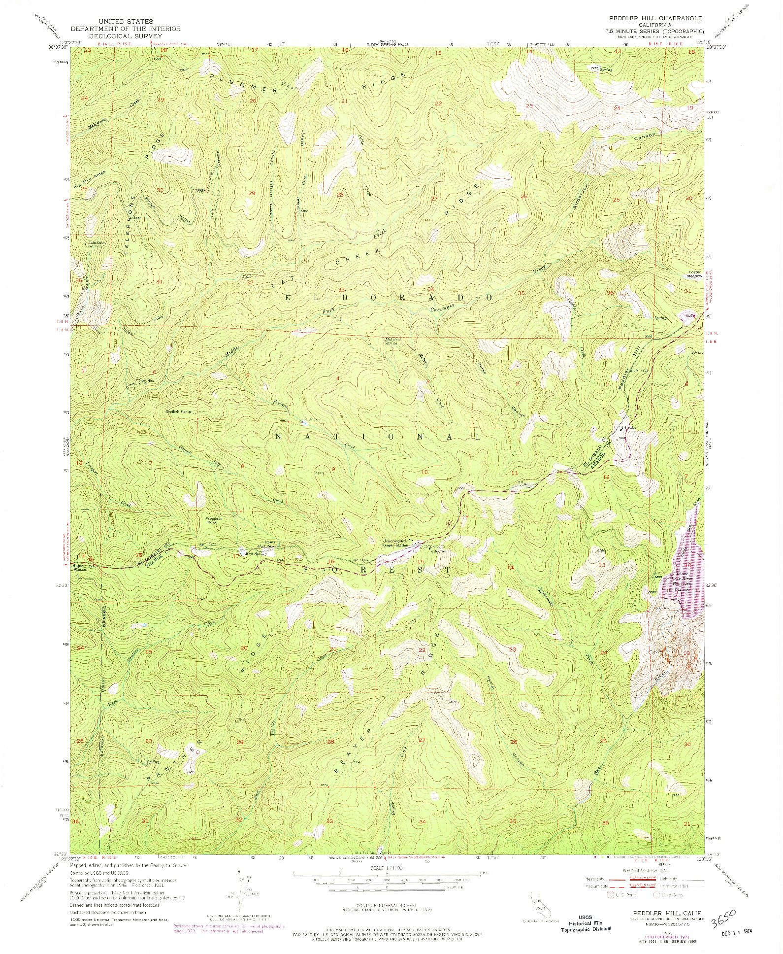 USGS 1:24000-SCALE QUADRANGLE FOR PEDDLER HILL, CA 1951