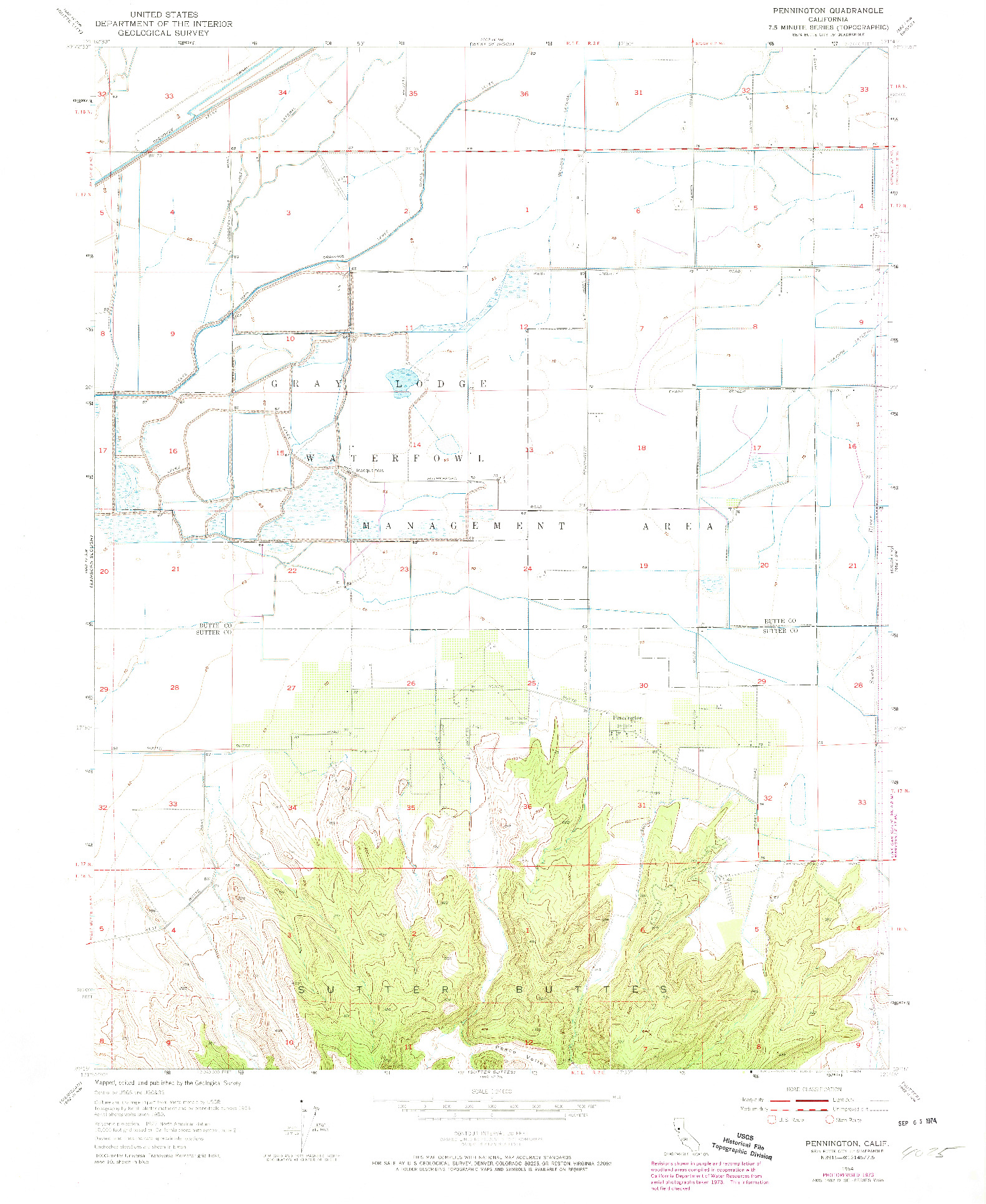 USGS 1:24000-SCALE QUADRANGLE FOR PENNINGTON, CA 1954