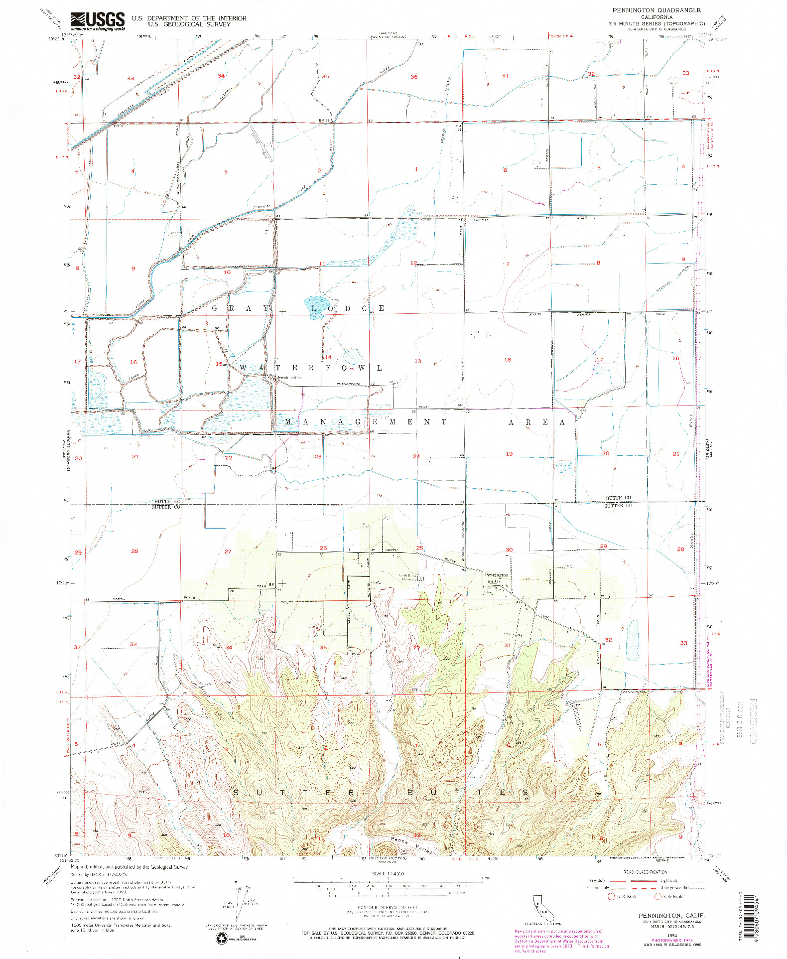 USGS 1:24000-SCALE QUADRANGLE FOR PENNINGTON, CA 1954