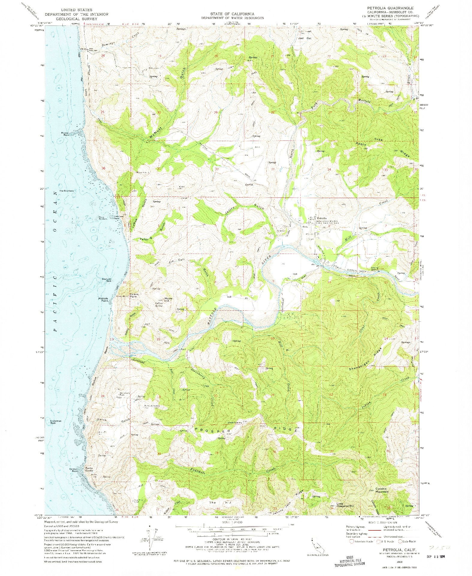 USGS 1:24000-SCALE QUADRANGLE FOR PETROLIA, CA 1969