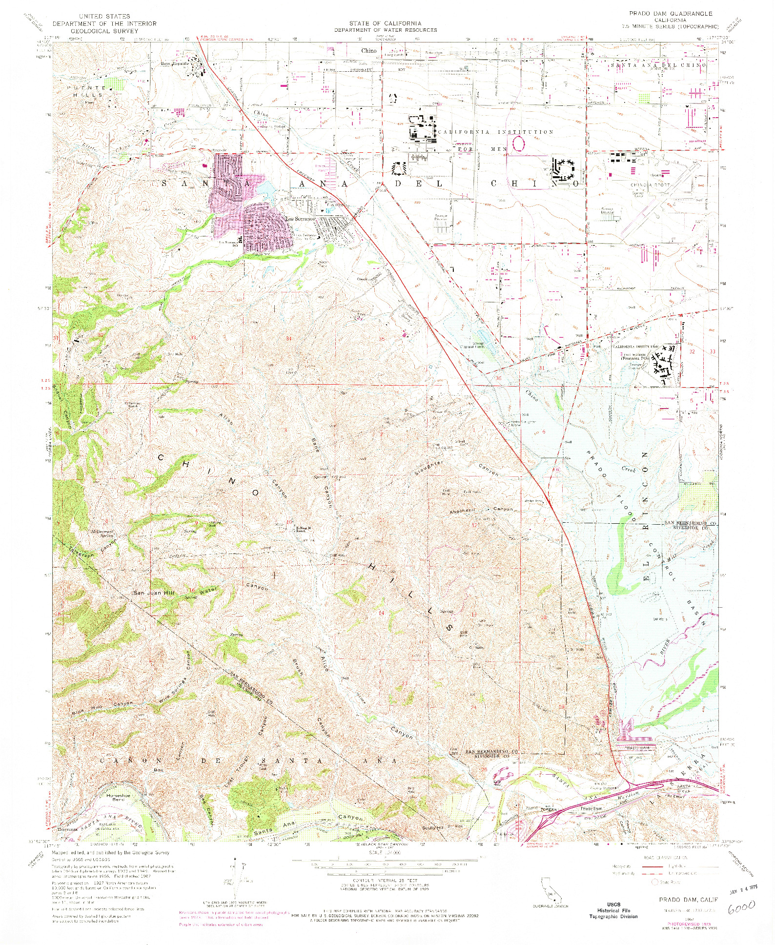USGS 1:24000-SCALE QUADRANGLE FOR PRADO DAM, CA 1967