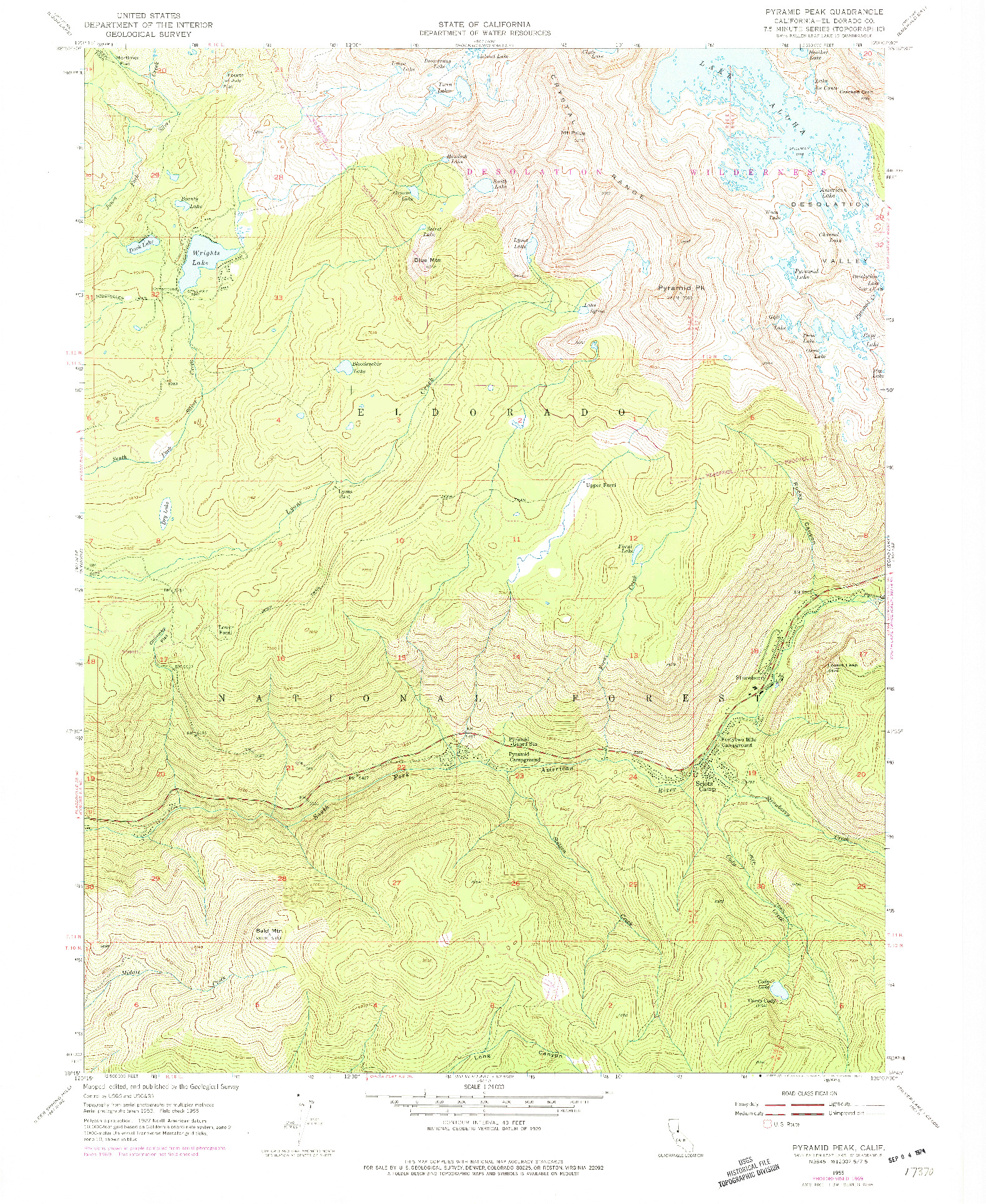 USGS 1:24000-SCALE QUADRANGLE FOR PYRAMID PEAK, CA 1955