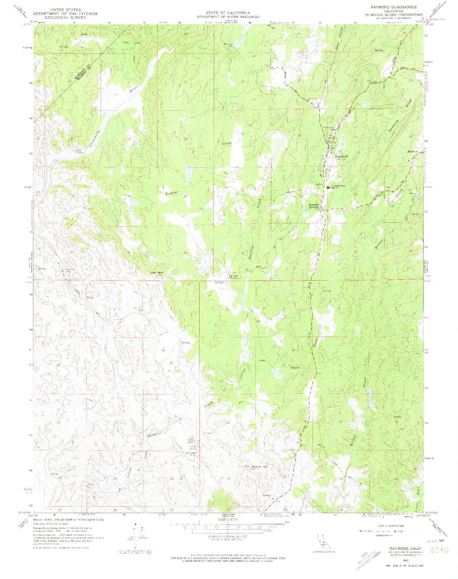 USGS 1:24000-SCALE QUADRANGLE FOR RAYMOND, CA 1962