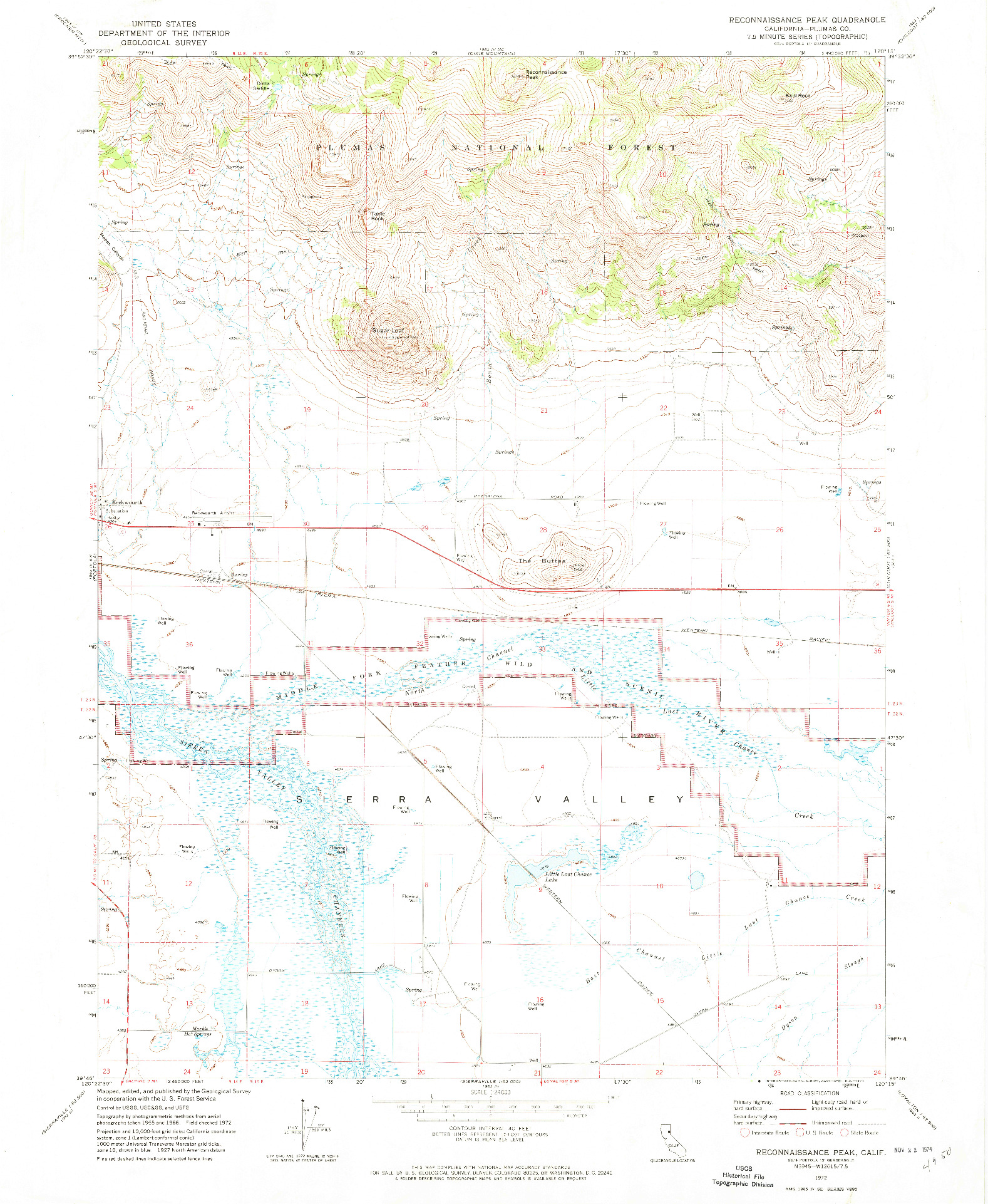 USGS 1:24000-SCALE QUADRANGLE FOR RECONNAISSANCE PEAK, CA 1972