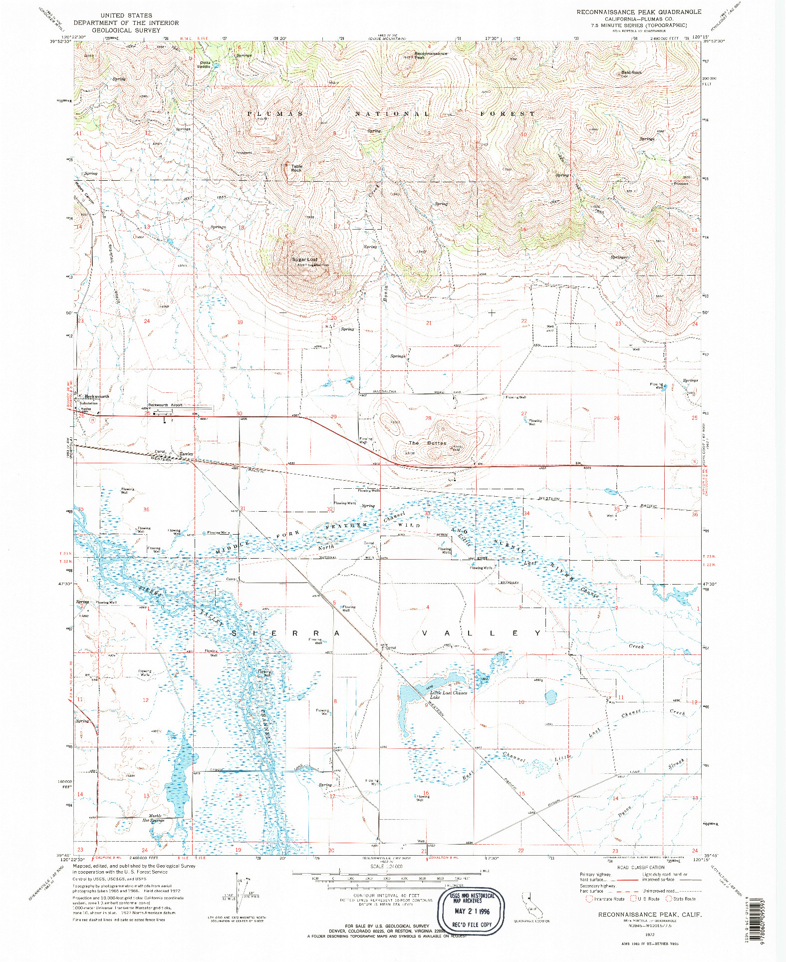 USGS 1:24000-SCALE QUADRANGLE FOR RECONNAISSANCE PEAK, CA 1972