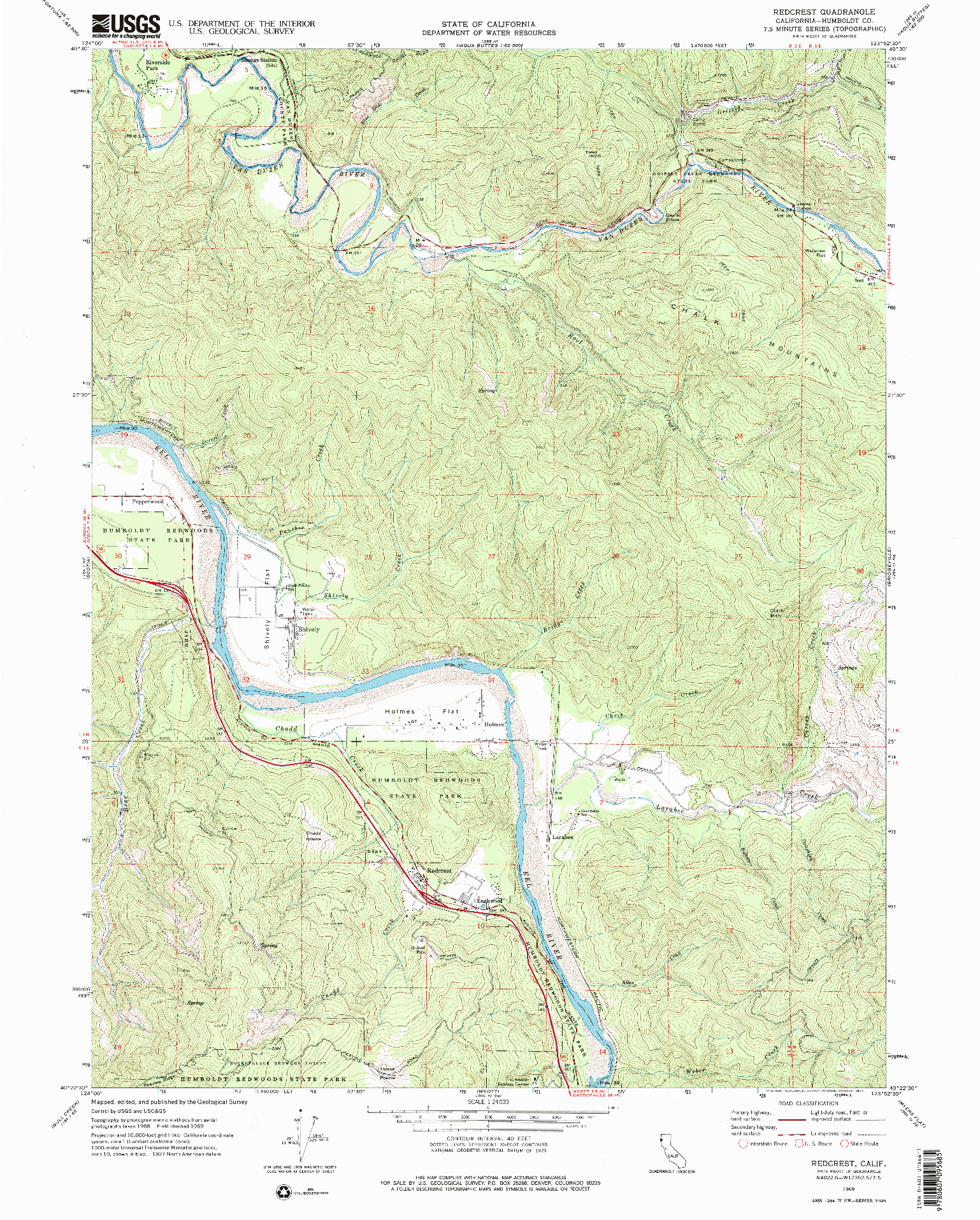 USGS 1:24000-SCALE QUADRANGLE FOR REDCREST, CA 1969