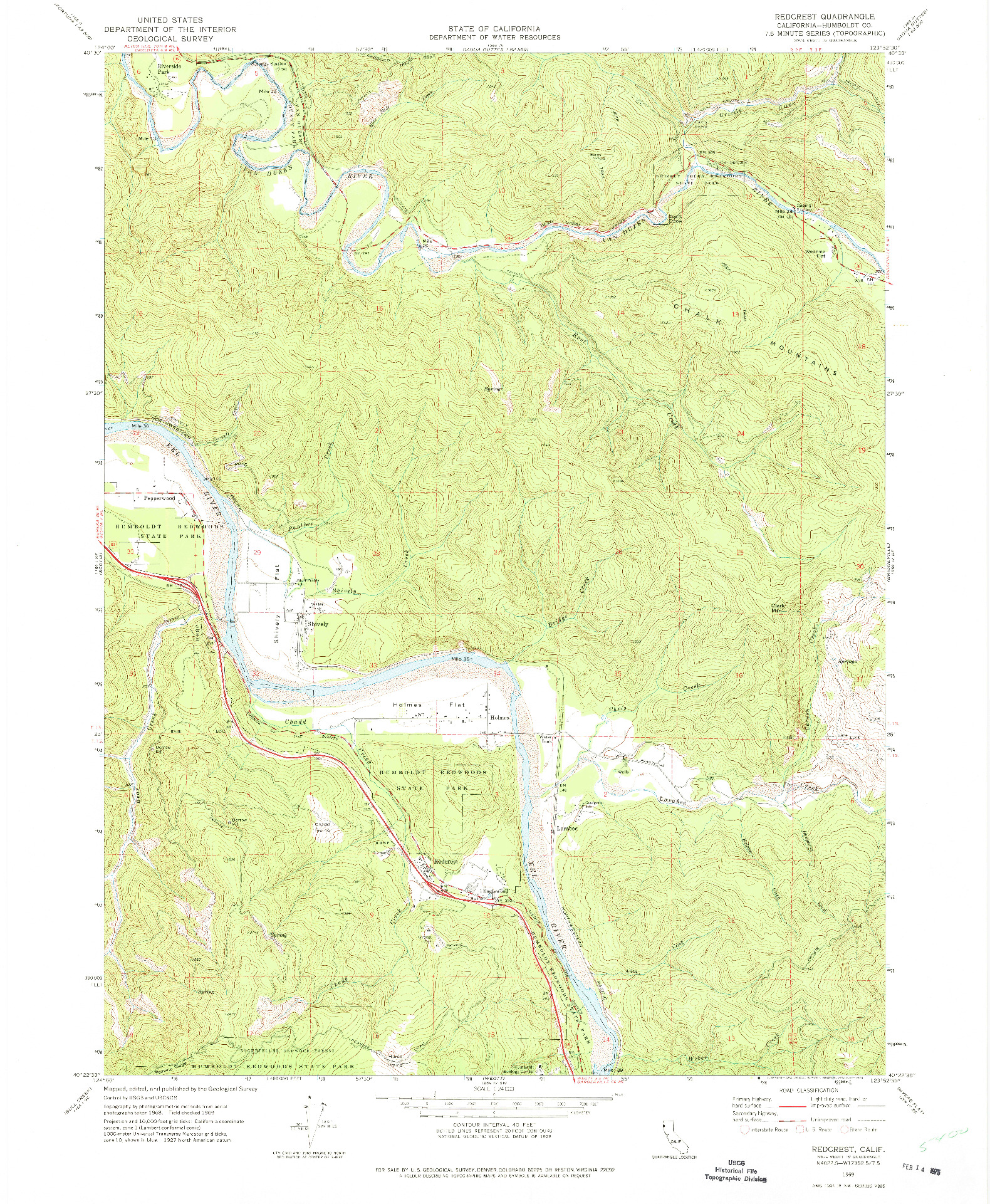 USGS 1:24000-SCALE QUADRANGLE FOR REDCREST, CA 1969
