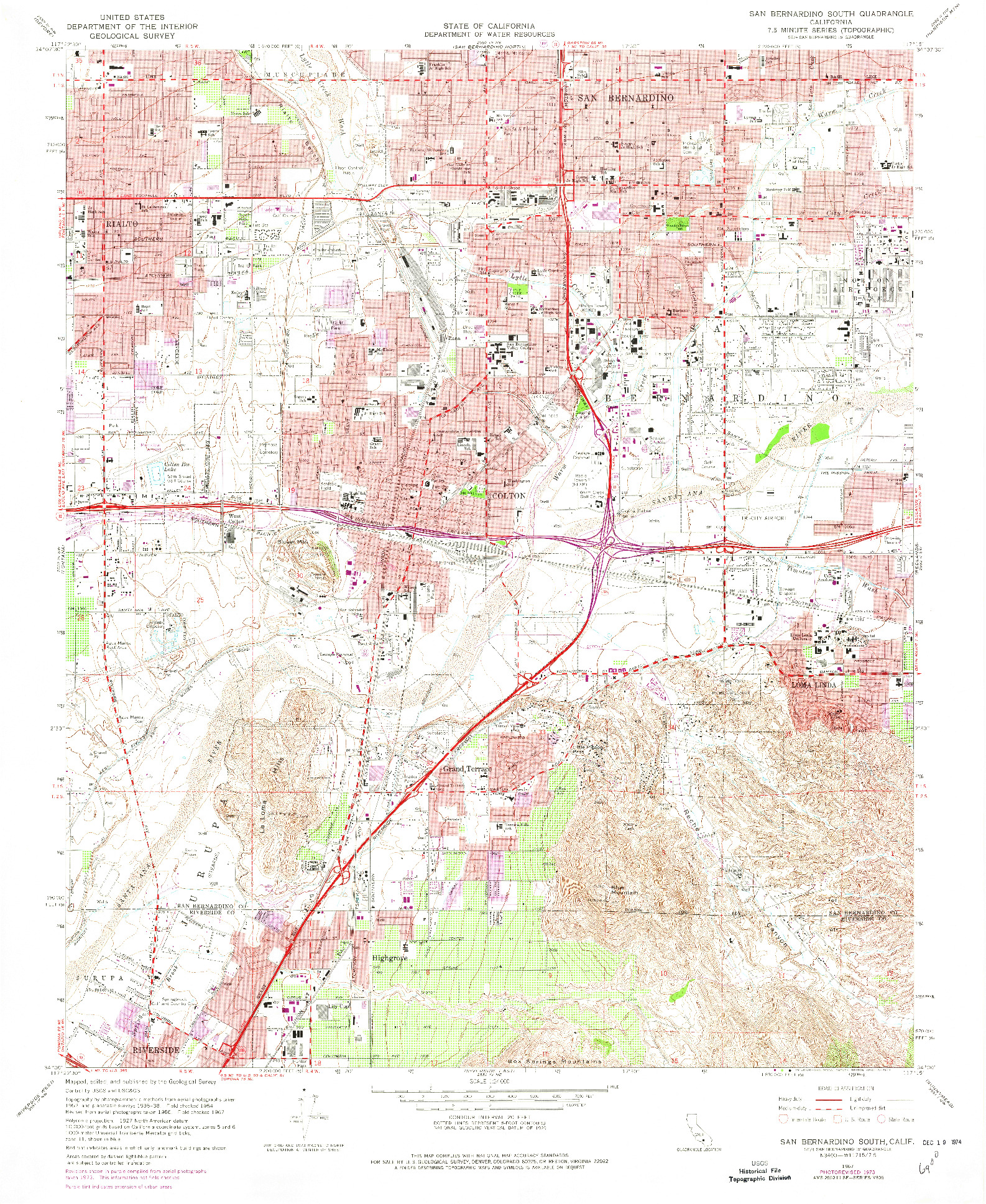 USGS 1:24000-SCALE QUADRANGLE FOR SAN BERNARDINO SOUTH, CA 1967