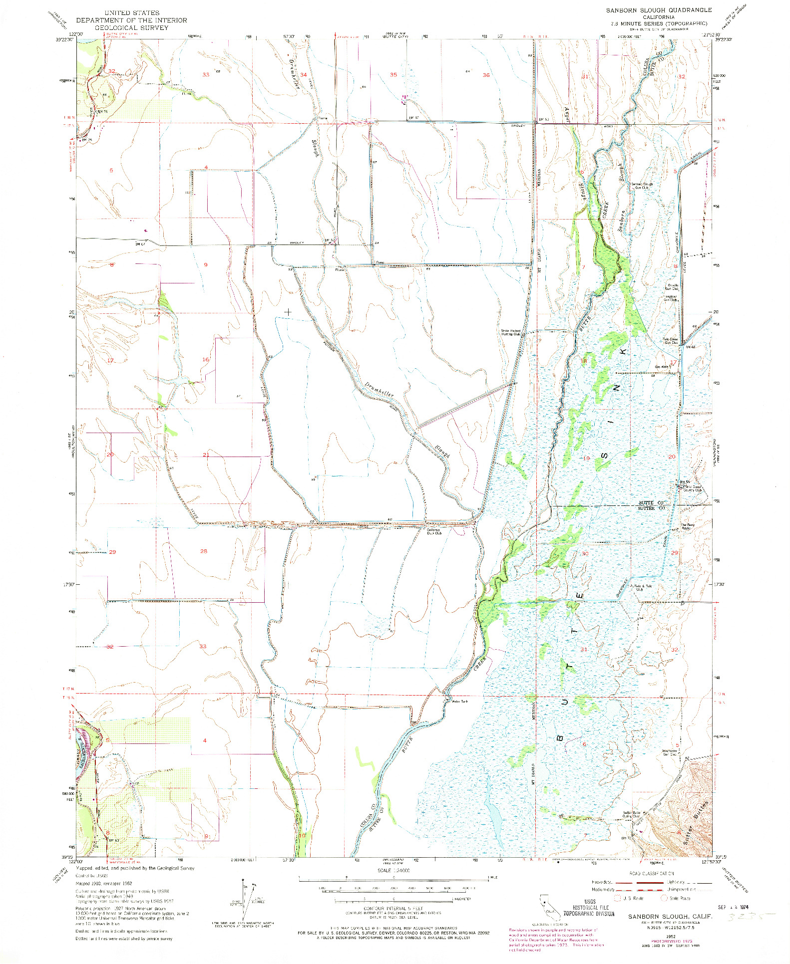 USGS 1:24000-SCALE QUADRANGLE FOR SANBORN SLOUGH, CA 1952