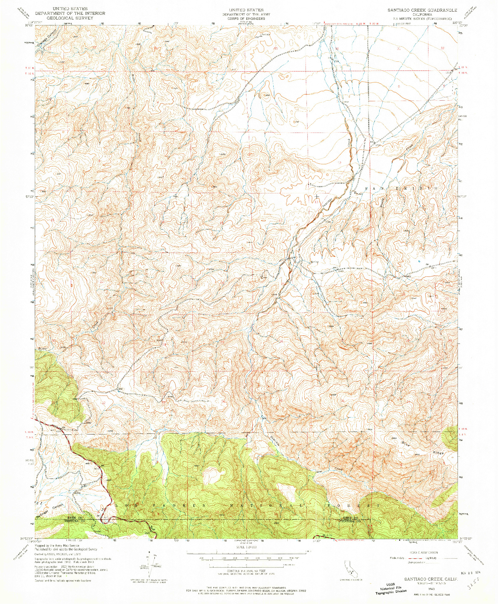 USGS 1:24000-SCALE QUADRANGLE FOR SANTIAGO CREEK, CA 1943