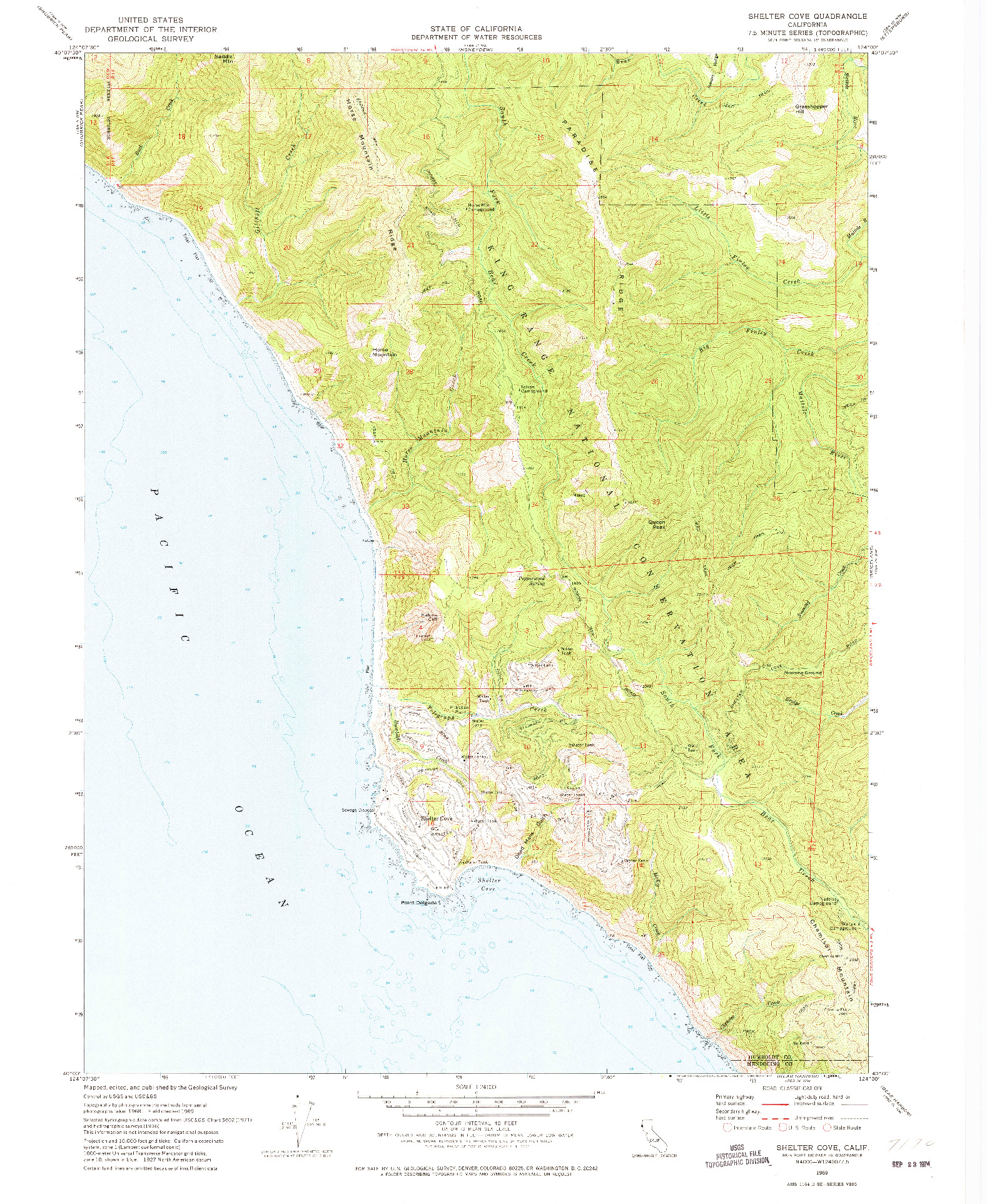 USGS 1:24000-SCALE QUADRANGLE FOR SHELTER COVE, CA 1969