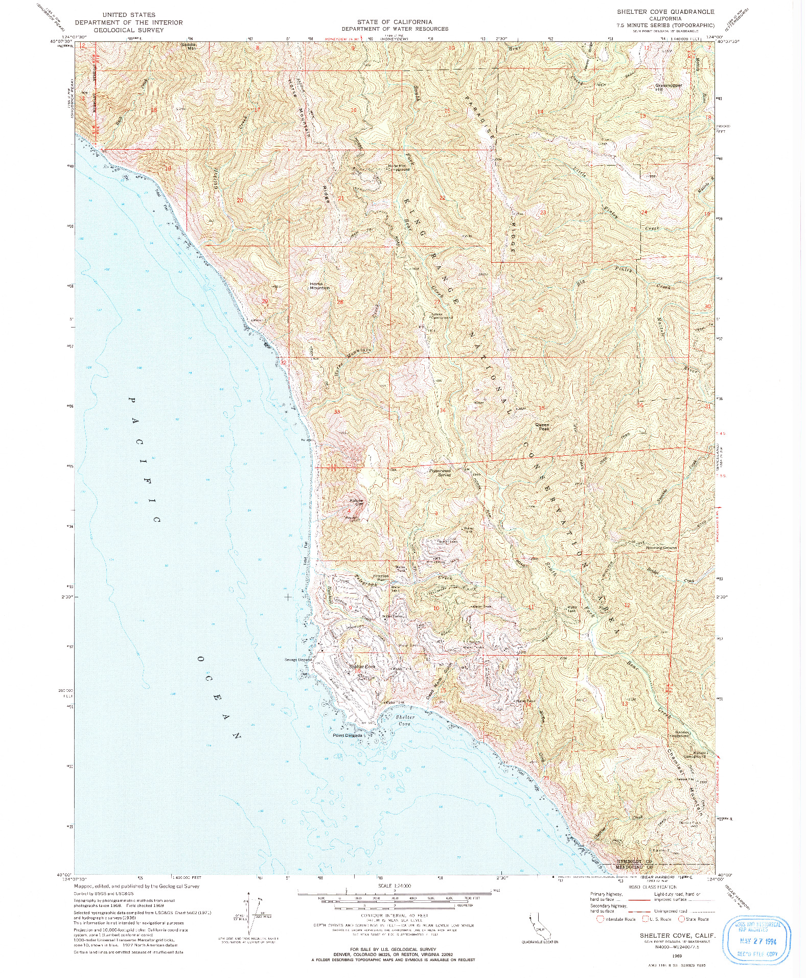 USGS 1:24000-SCALE QUADRANGLE FOR SHELTER COVE, CA 1969