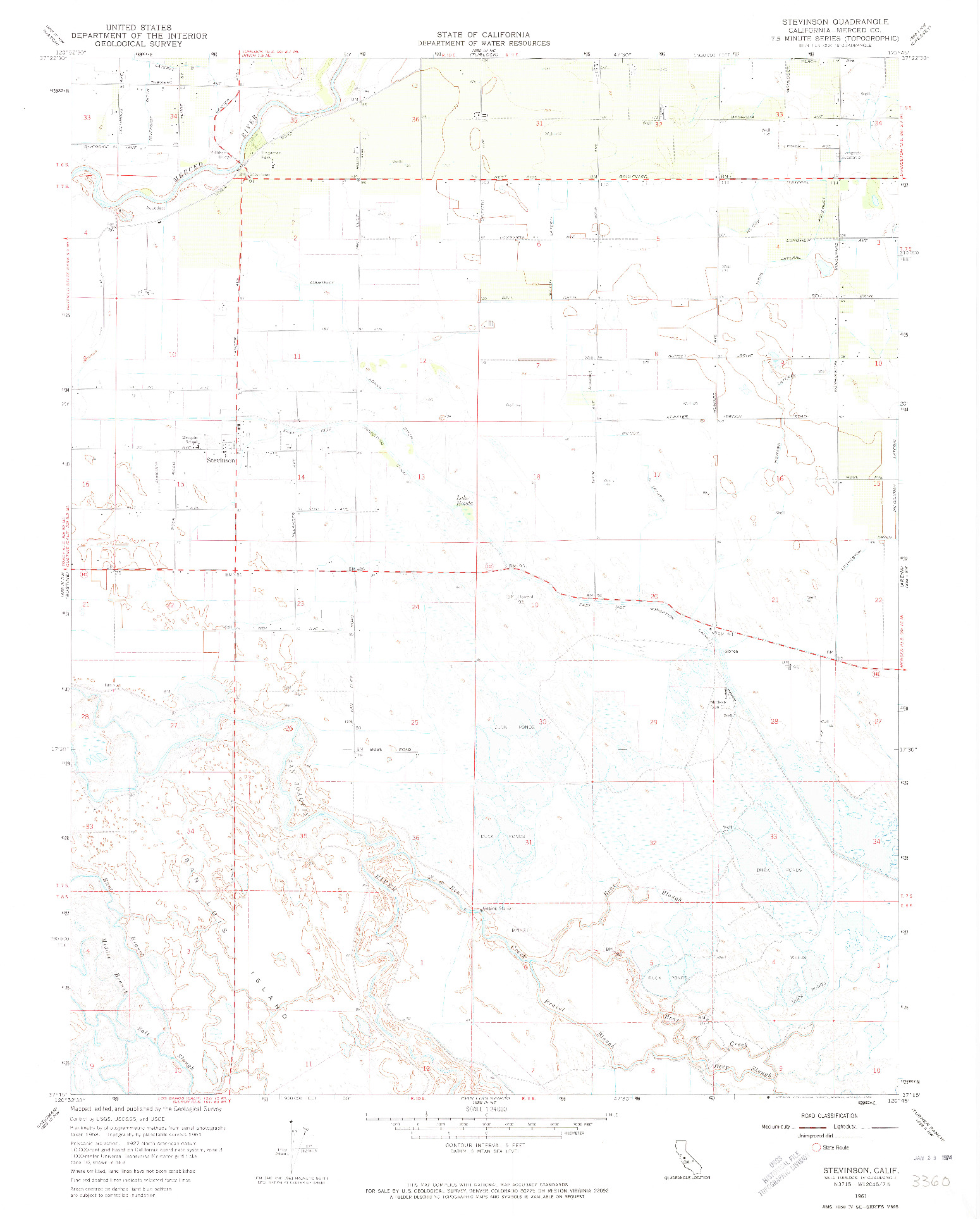 USGS 1:24000-SCALE QUADRANGLE FOR STEVINSON, CA 1961