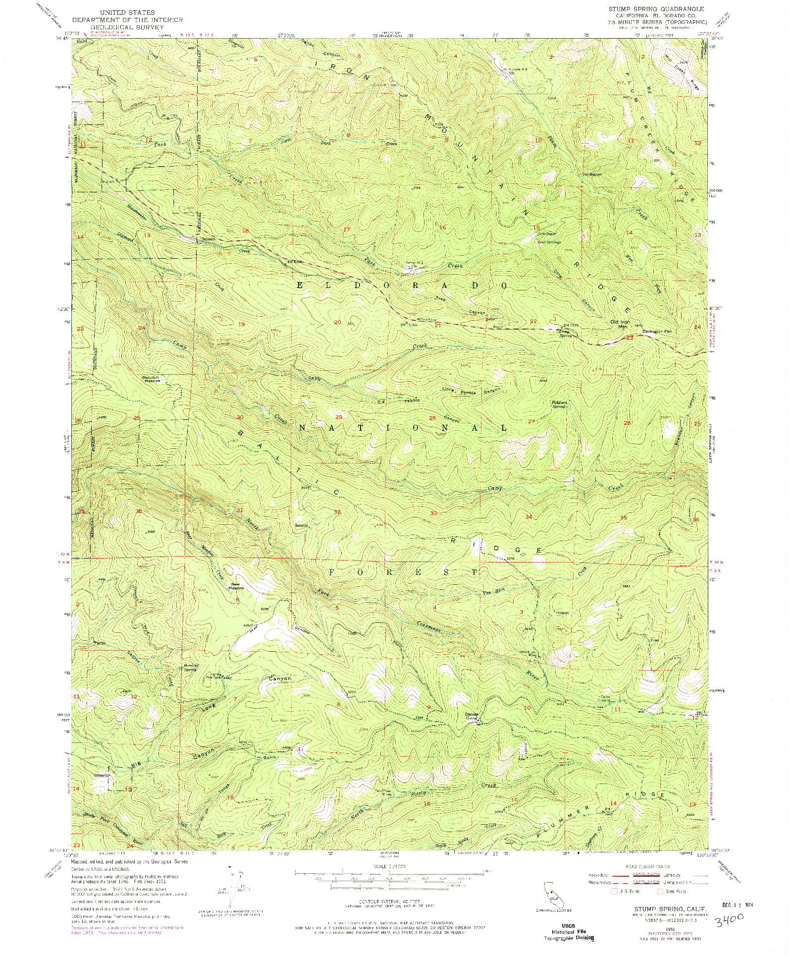 USGS 1:24000-SCALE QUADRANGLE FOR STUMP SPRING, CA 1951