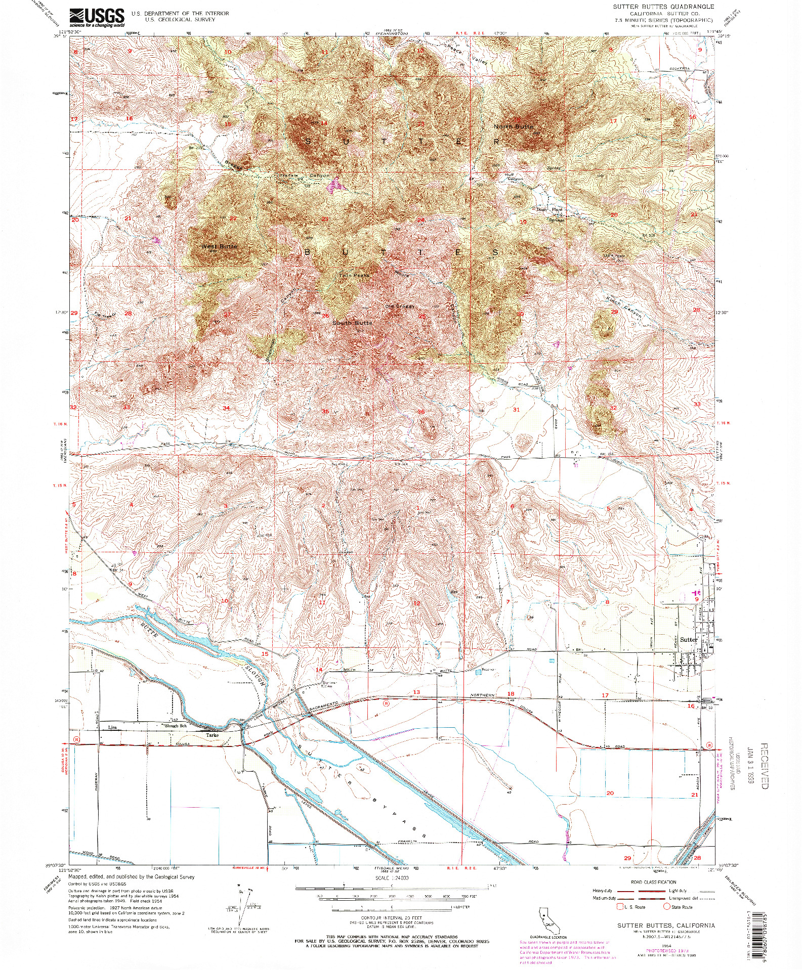 USGS 1:24000-SCALE QUADRANGLE FOR SUTTER BUTTES, CA 1954