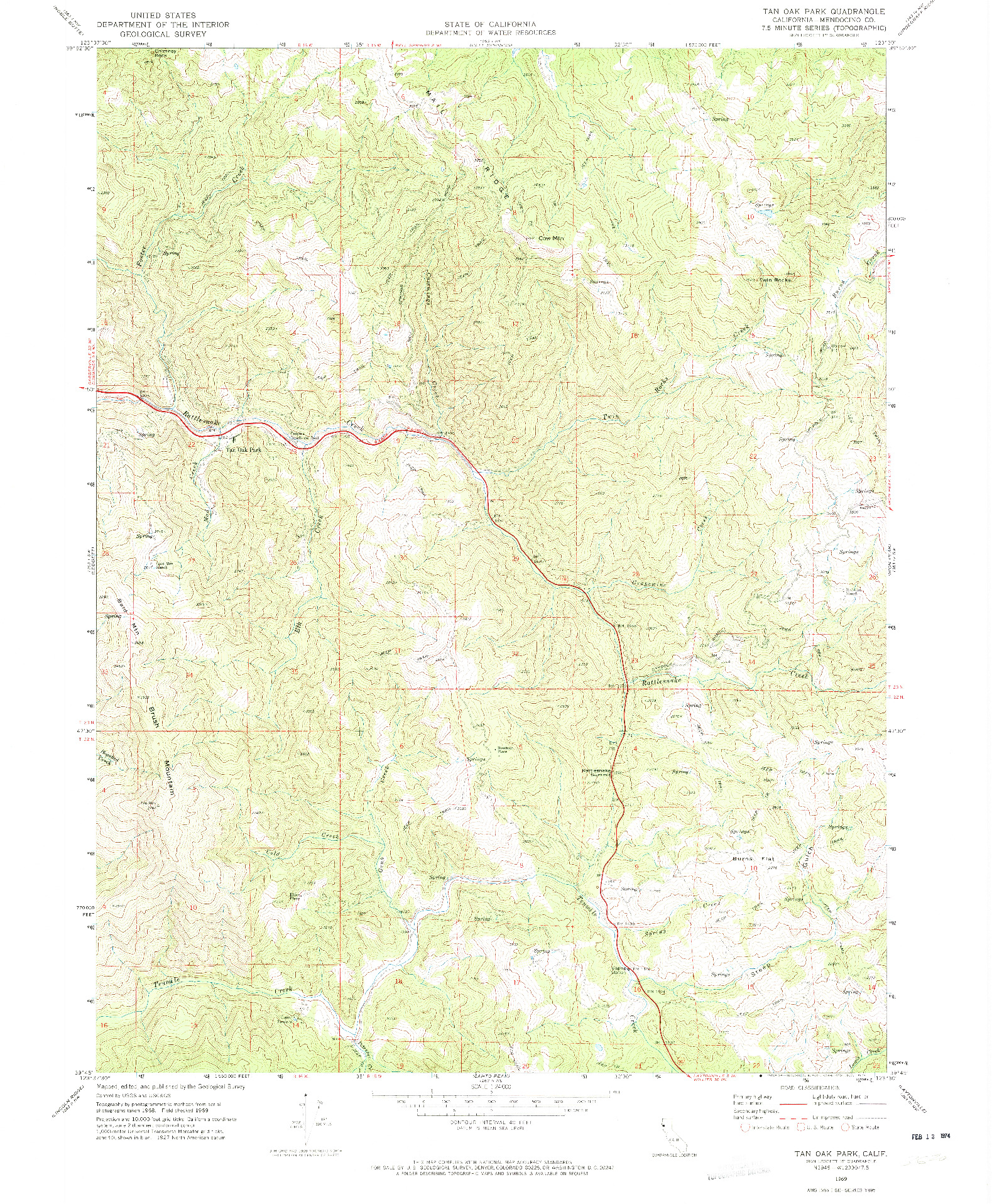 USGS 1:24000-SCALE QUADRANGLE FOR TAN OAK PARK, CA 1969