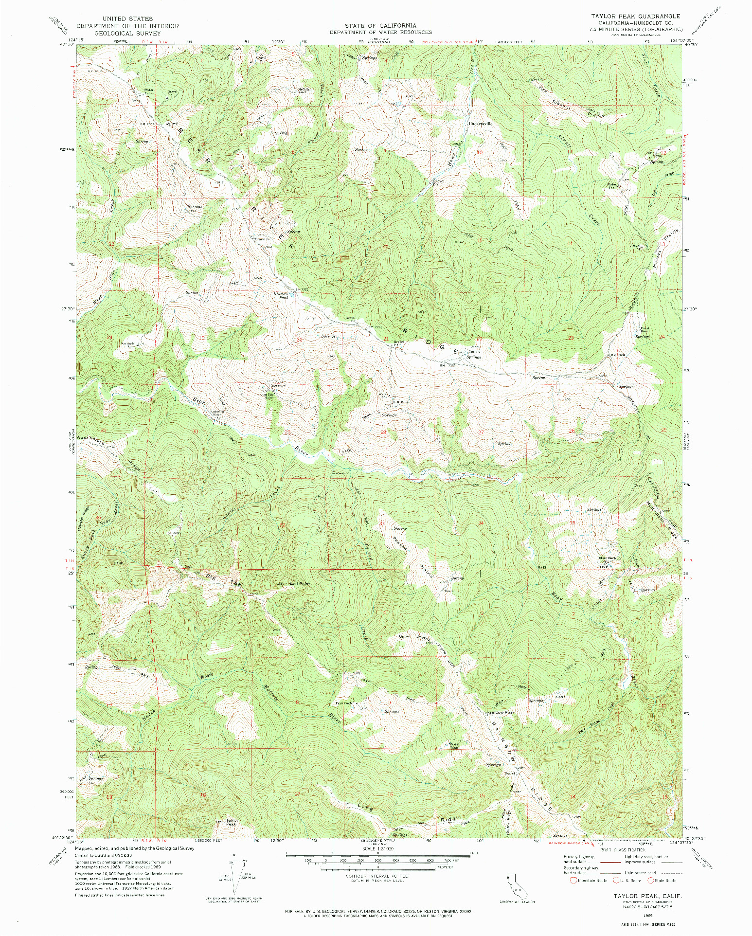 USGS 1:24000-SCALE QUADRANGLE FOR TAYLOR PEAK, CA 1969