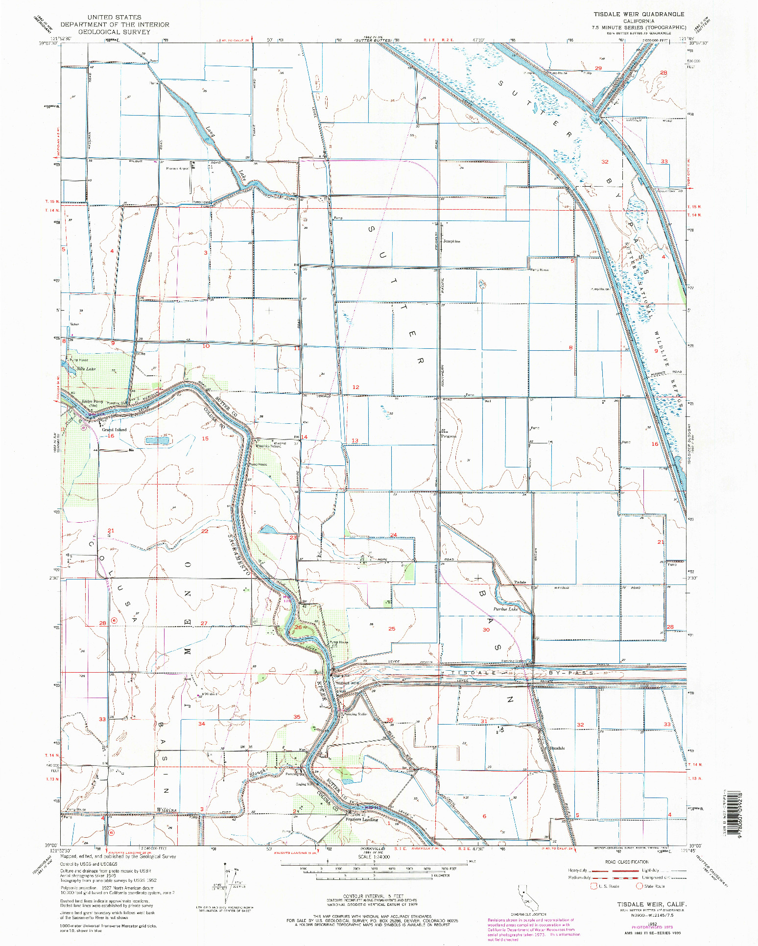 USGS 1:24000-SCALE QUADRANGLE FOR TISDALE WEIR, CA 1952