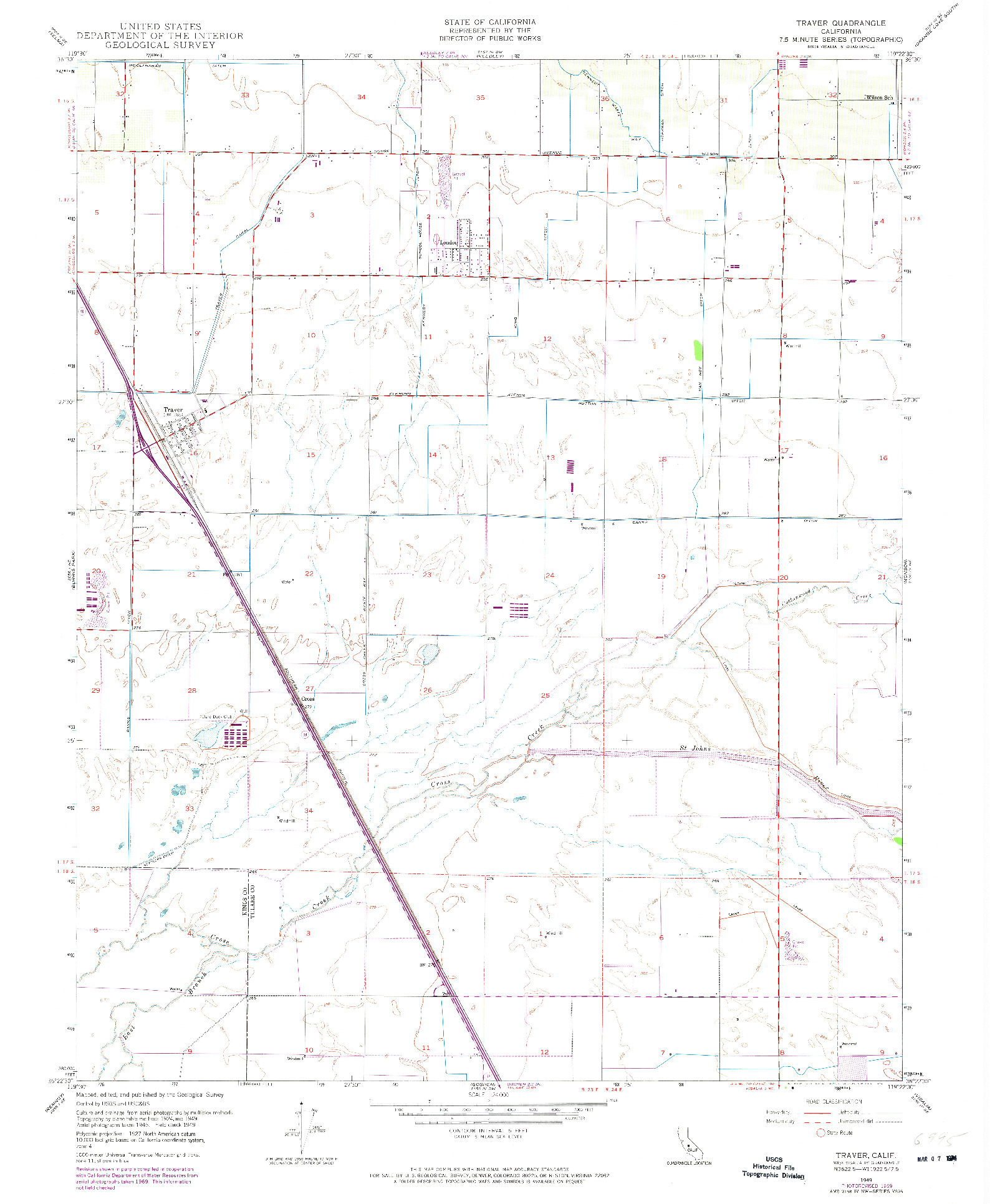 USGS 1:24000-SCALE QUADRANGLE FOR TRAVER, CA 1949