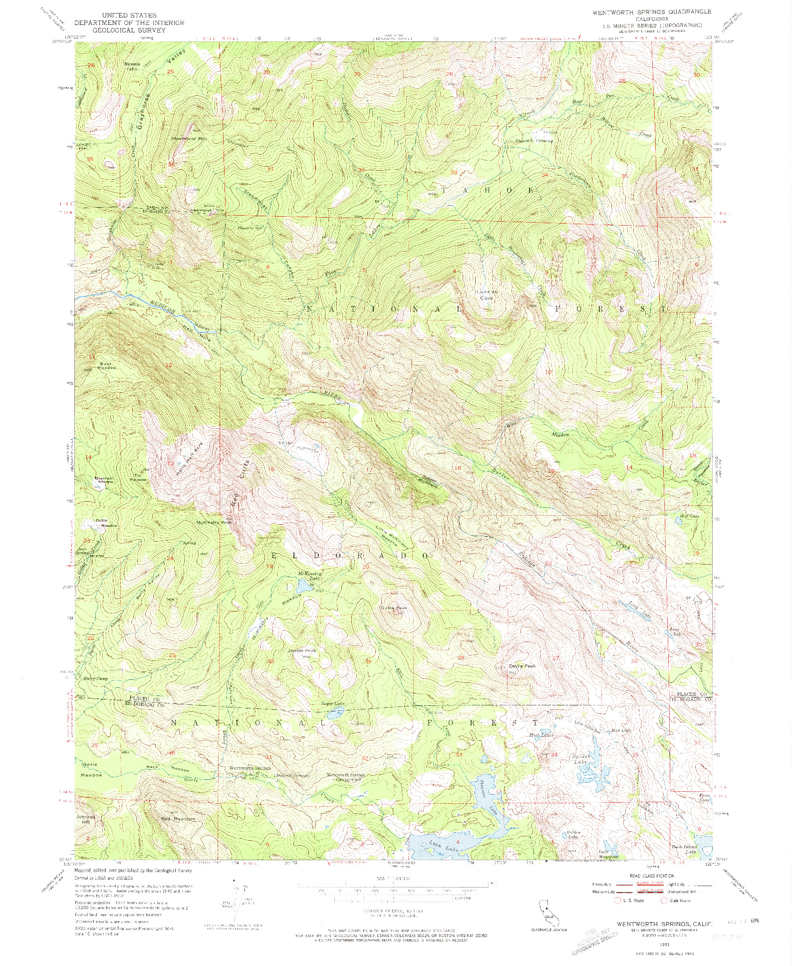 USGS 1:24000-SCALE QUADRANGLE FOR WENTWORTH SPRINGS, CA 1953