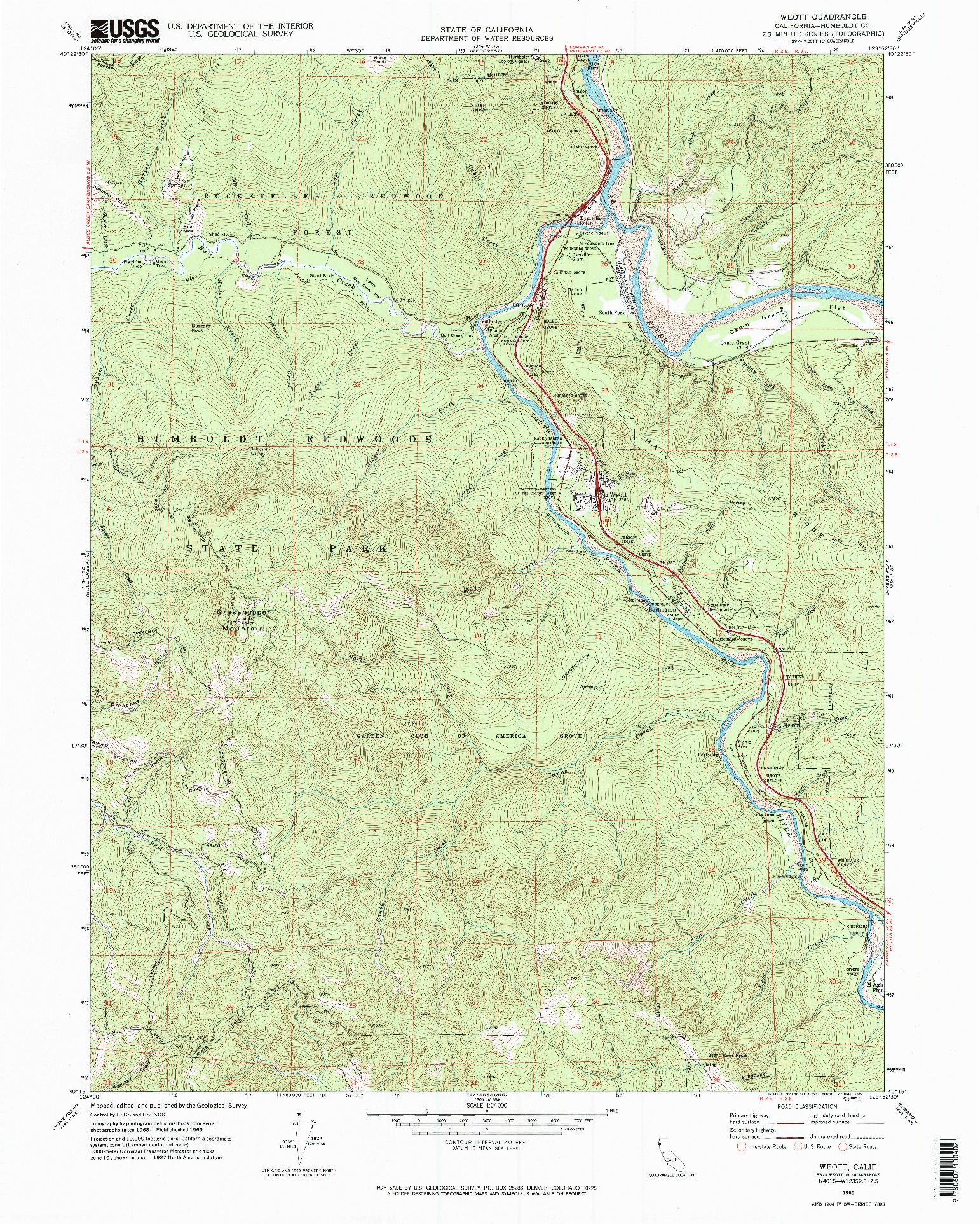 USGS 1:24000-SCALE QUADRANGLE FOR WEOTT, CA 1969
