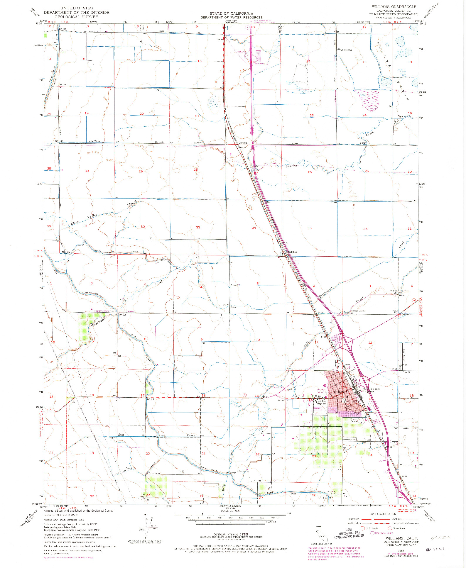 USGS 1:24000-SCALE QUADRANGLE FOR WILLIAMS, CA 1952