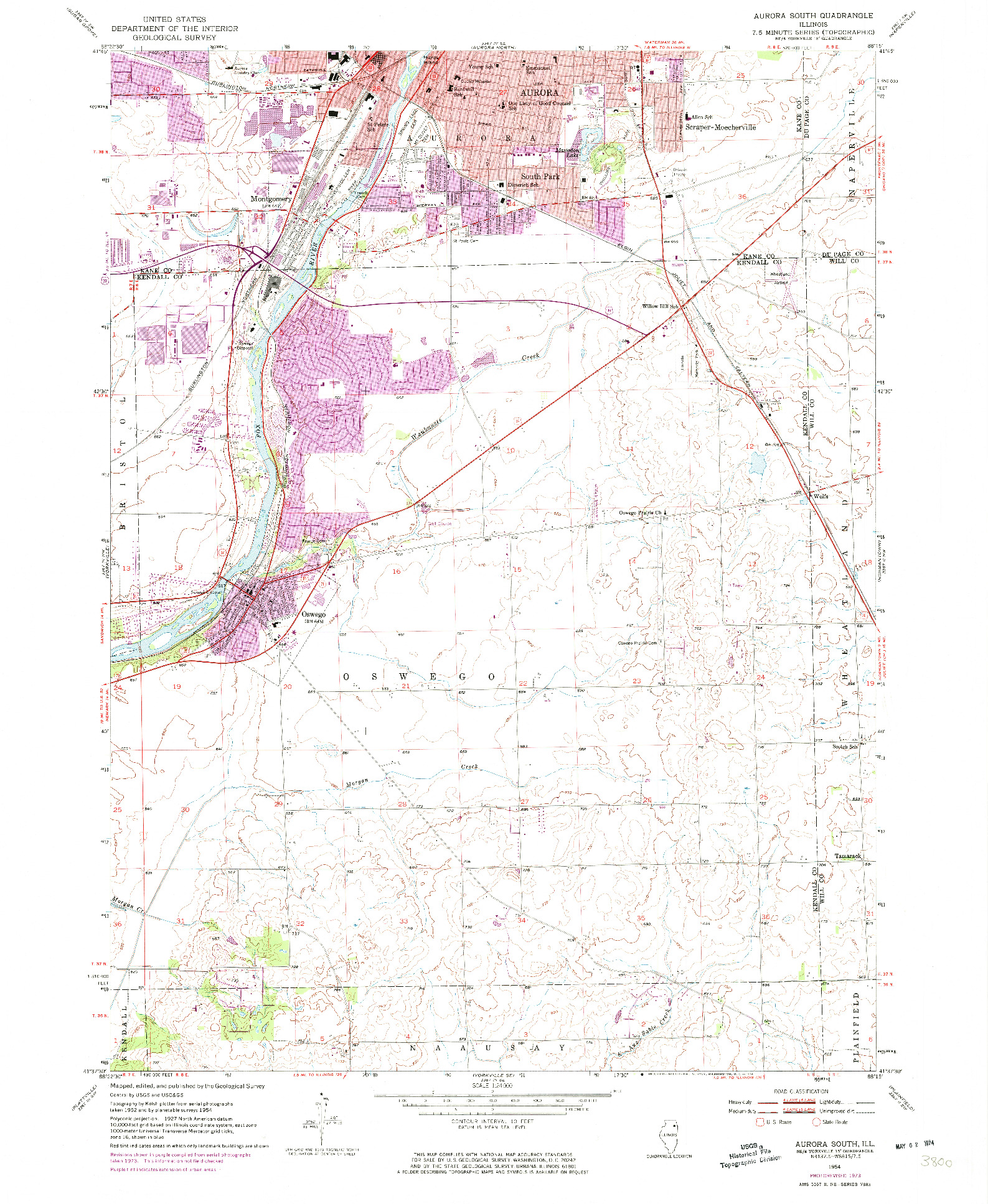 USGS 1:24000-SCALE QUADRANGLE FOR AURORA SOUTH, IL 1954