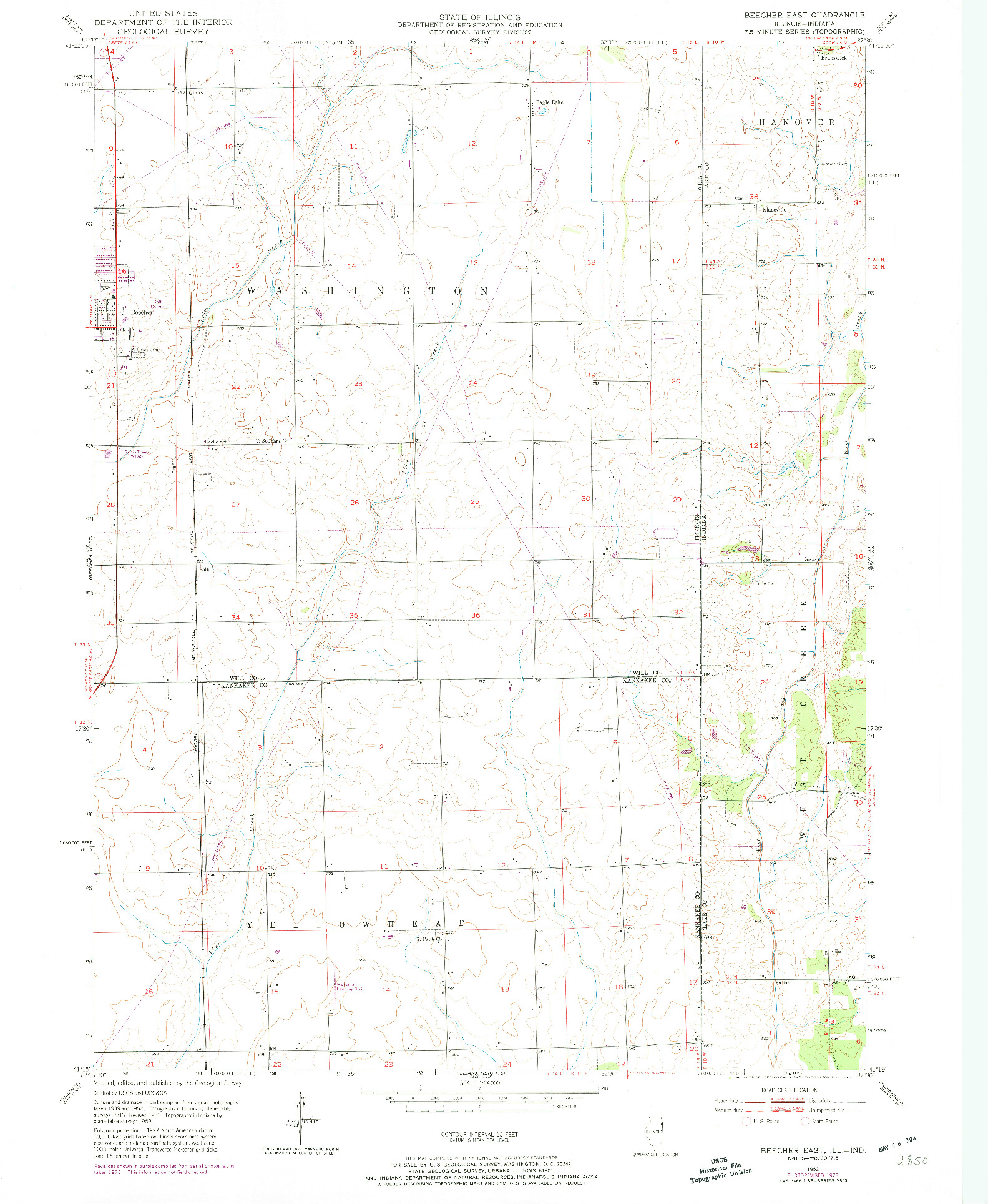 USGS 1:24000-SCALE QUADRANGLE FOR BEECHER EAST, IL 1953