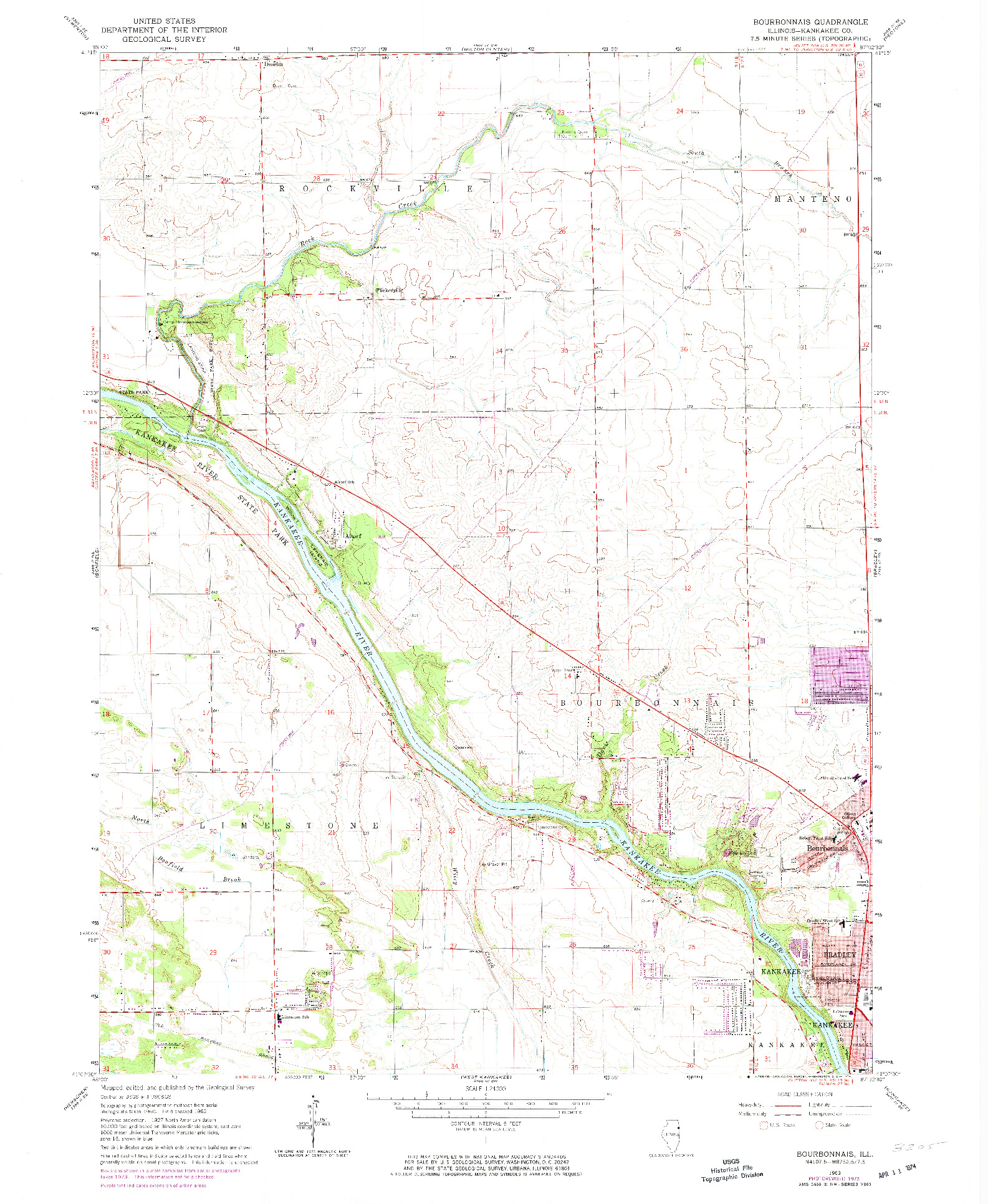 USGS 1:24000-SCALE QUADRANGLE FOR BOURBONNAIS, IL 1963