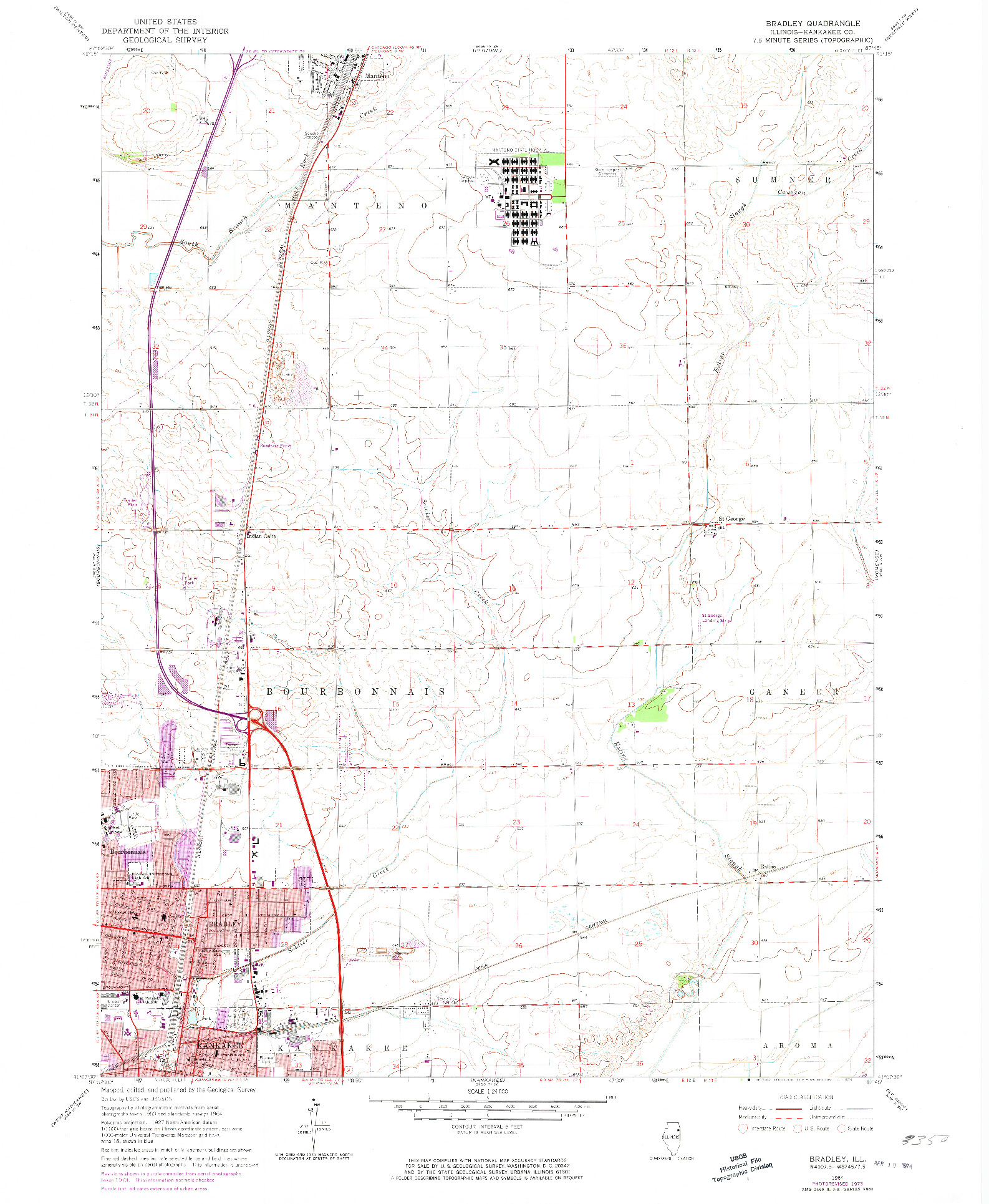 USGS 1:24000-SCALE QUADRANGLE FOR BRADLEY, IL 1964