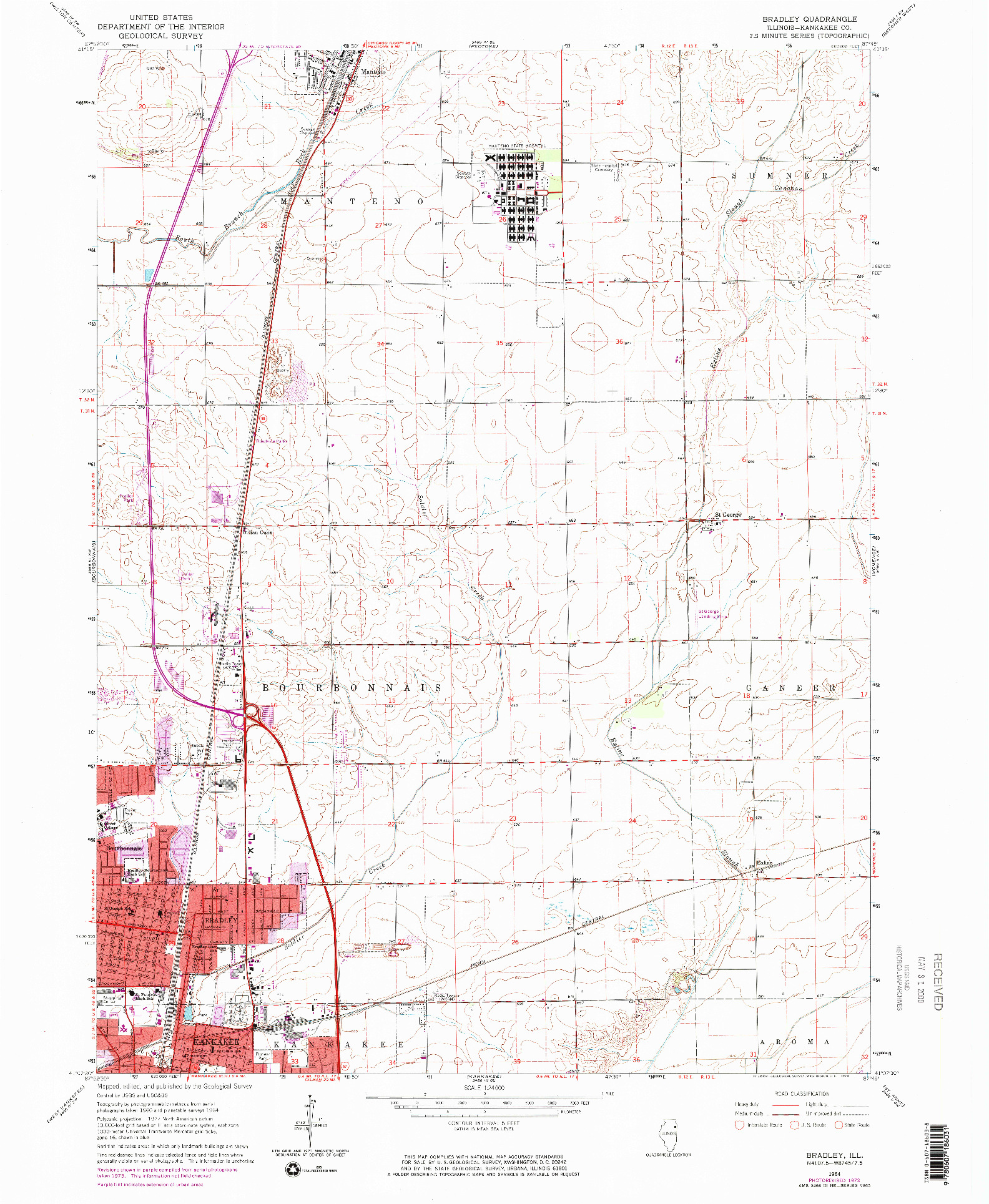 USGS 1:24000-SCALE QUADRANGLE FOR BRADLEY, IL 1964