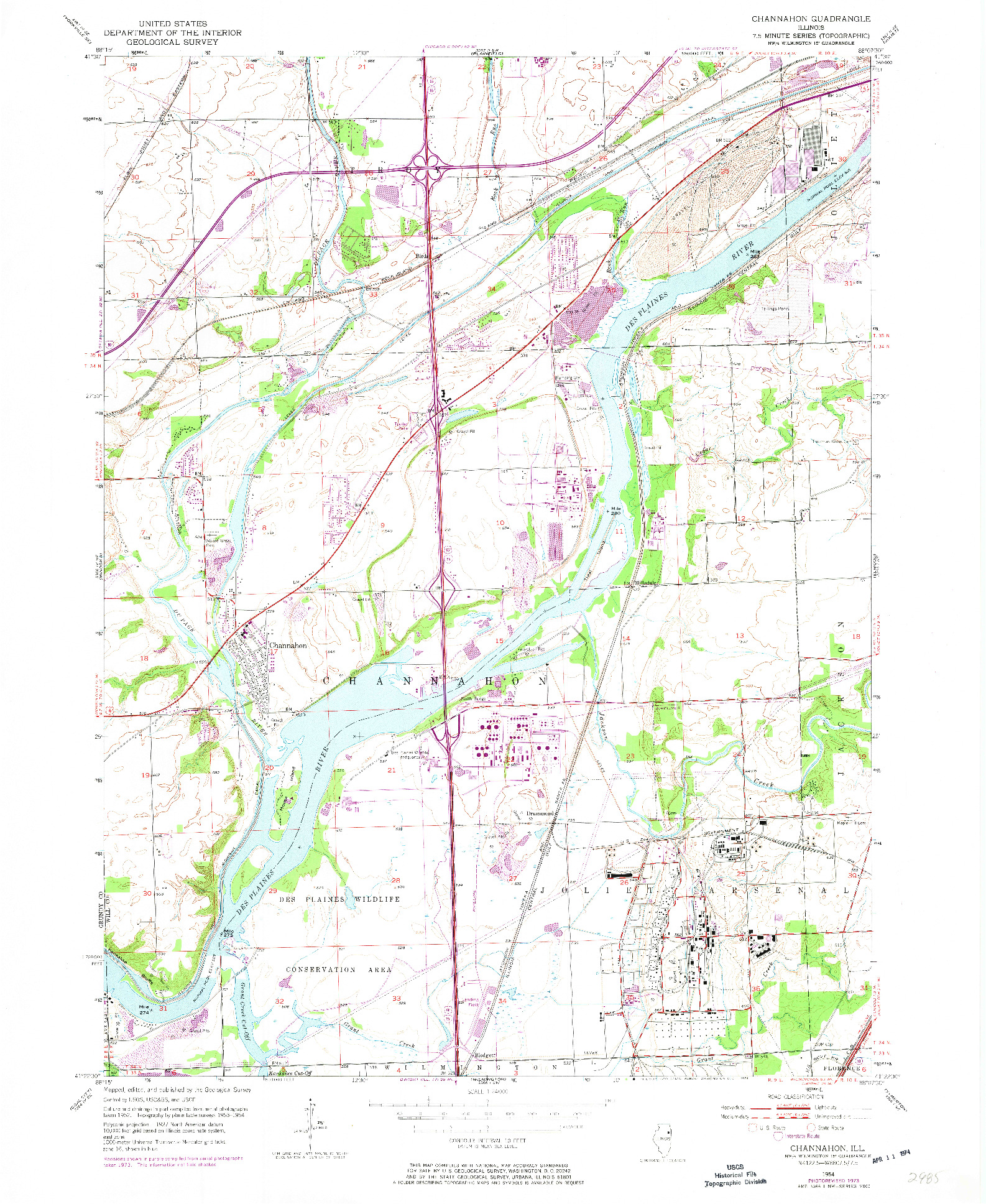 USGS 1:24000-SCALE QUADRANGLE FOR CHANNAHON, IL 1954