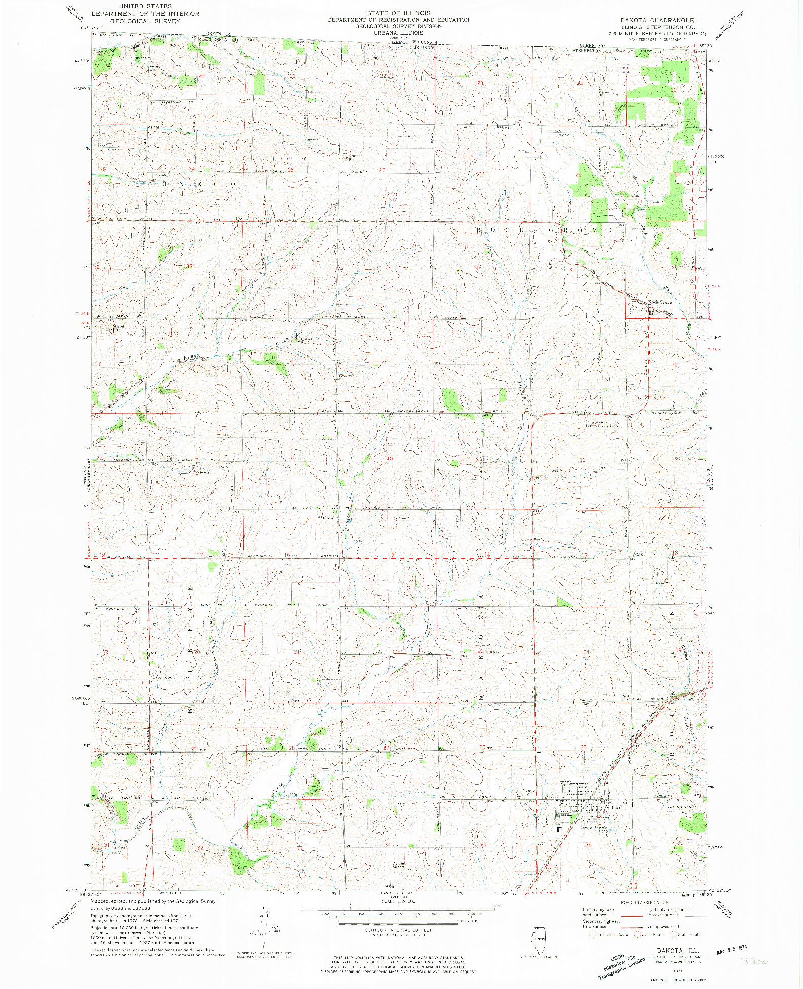 USGS 1:24000-SCALE QUADRANGLE FOR DAKOTA, IL 1971