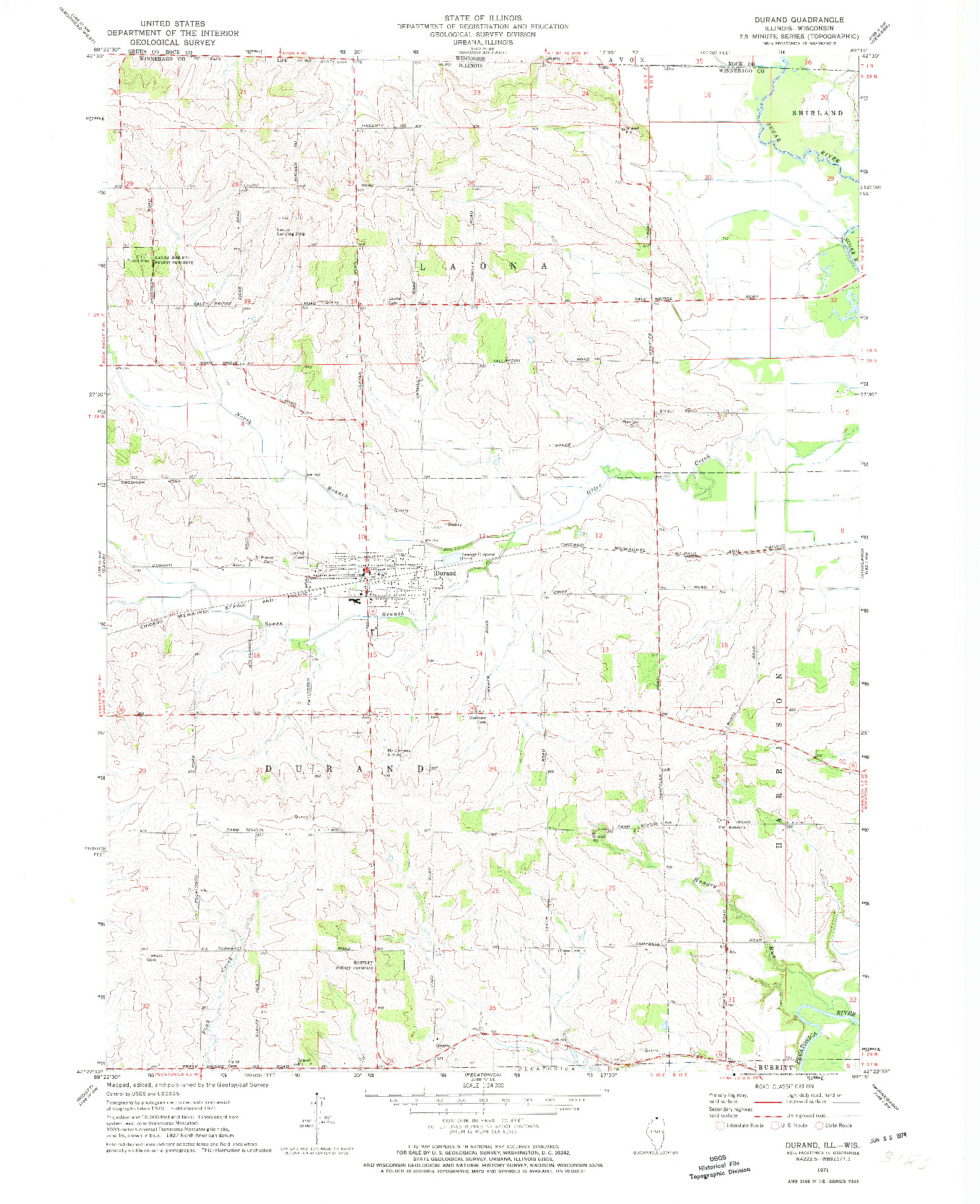 USGS 1:24000-SCALE QUADRANGLE FOR DURAND, IL 1971