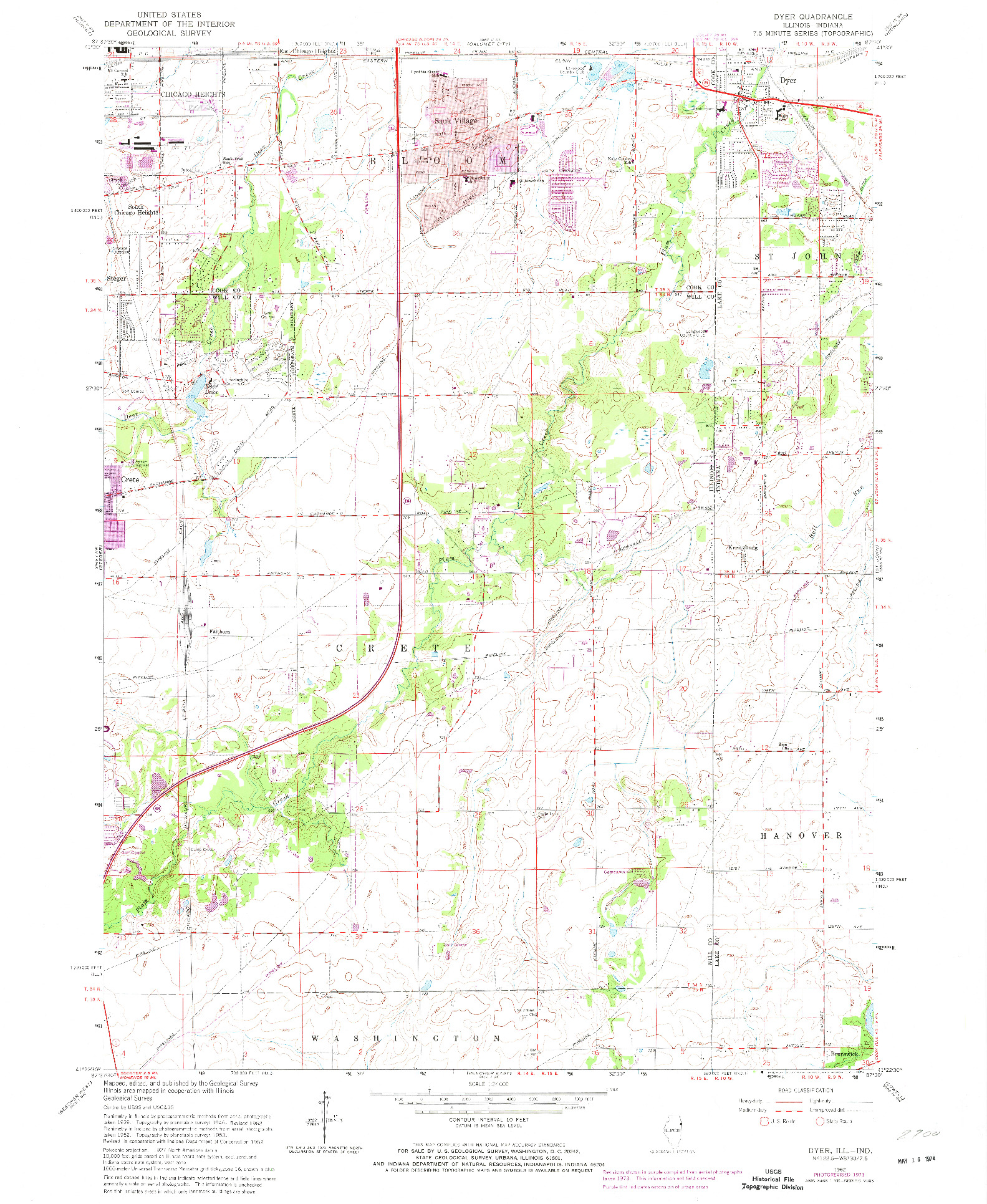 USGS 1:24000-SCALE QUADRANGLE FOR DYER, IL 1962