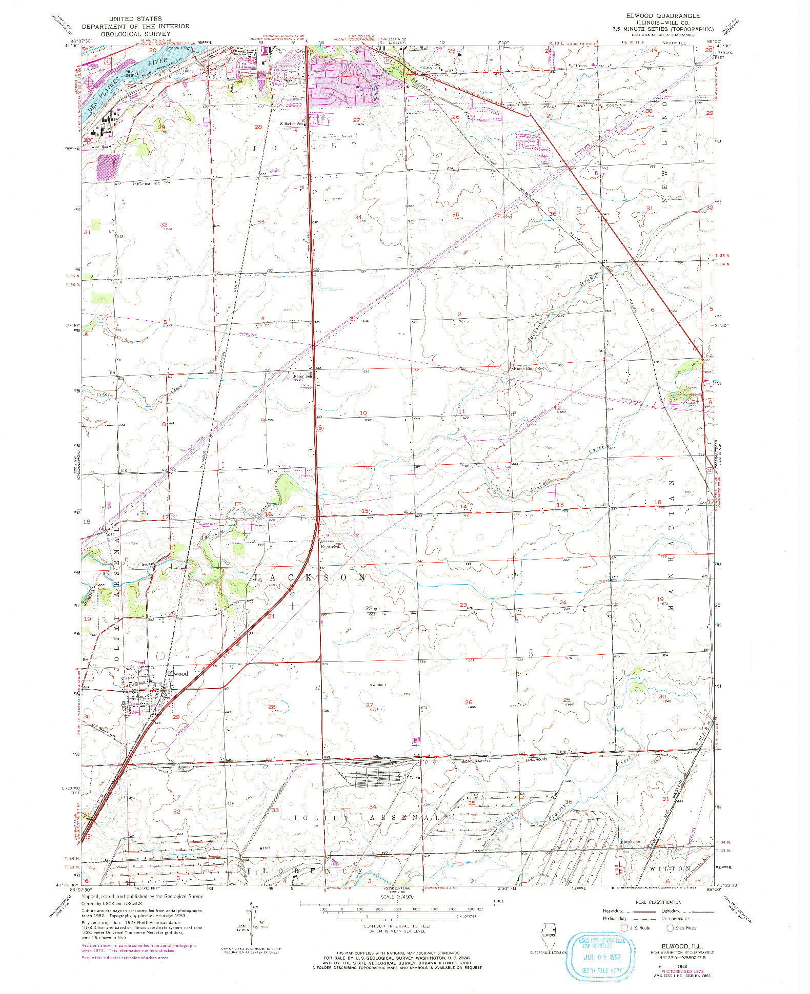 USGS 1:24000-SCALE QUADRANGLE FOR ELWOOD, IL 1953