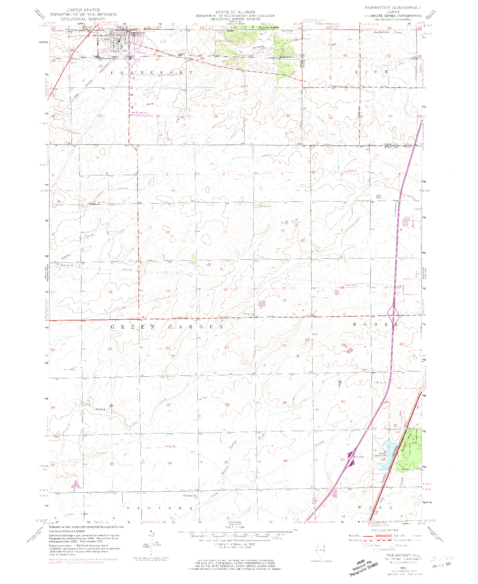 USGS 1:24000-SCALE QUADRANGLE FOR FRANKFORT, IL 1953