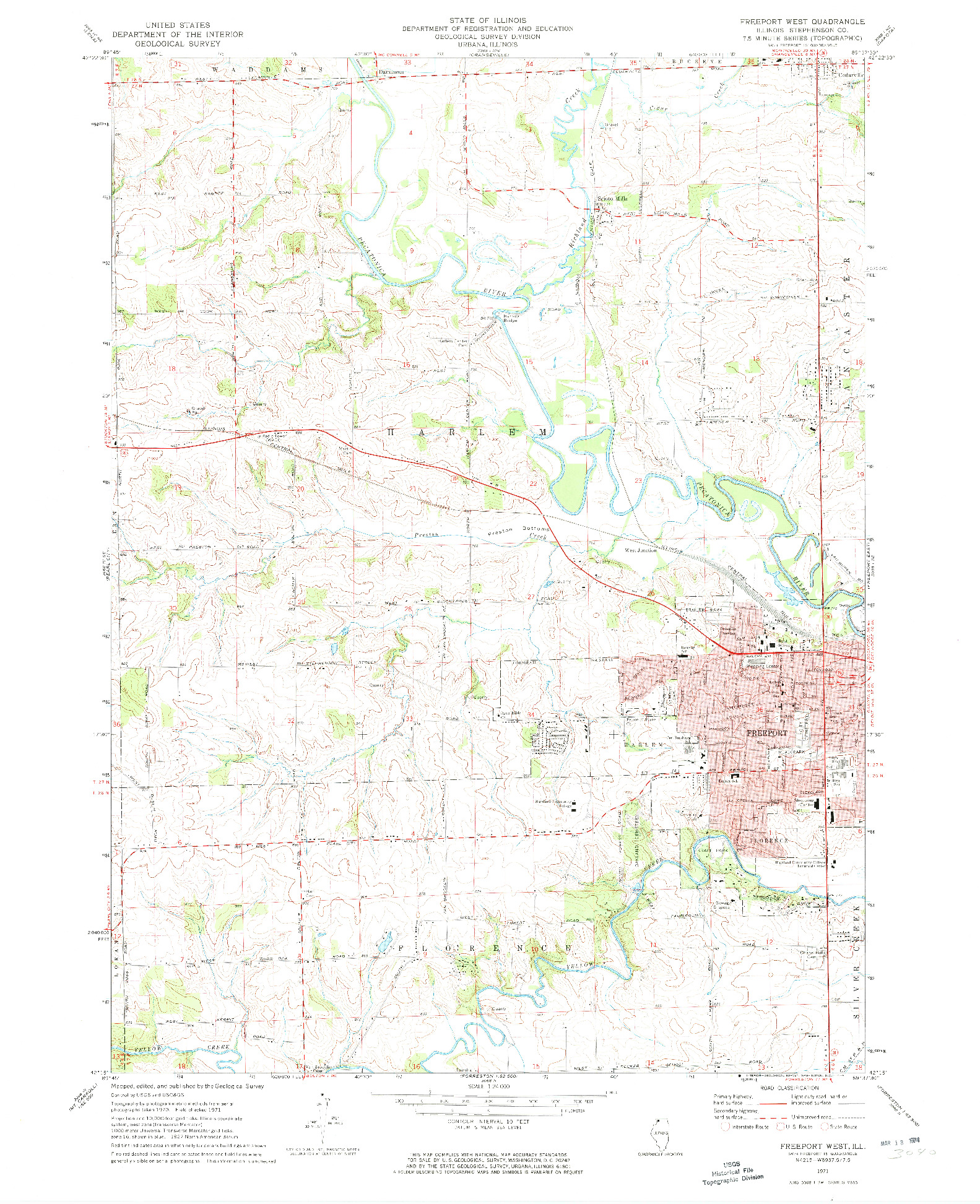 USGS 1:24000-SCALE QUADRANGLE FOR FREEPORT WEST, IL 1971