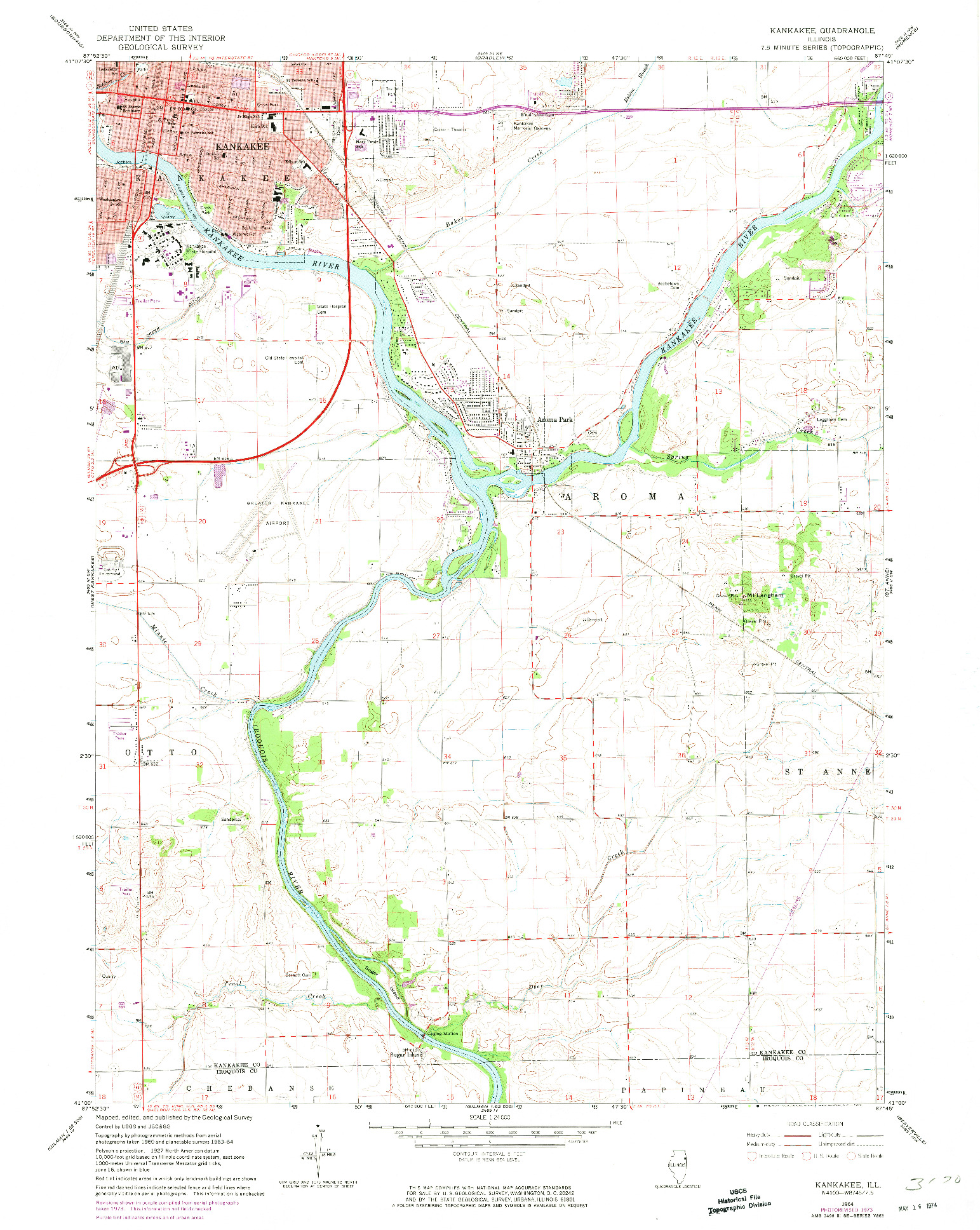 USGS 1:24000-SCALE QUADRANGLE FOR KANKAKEE, IL 1964